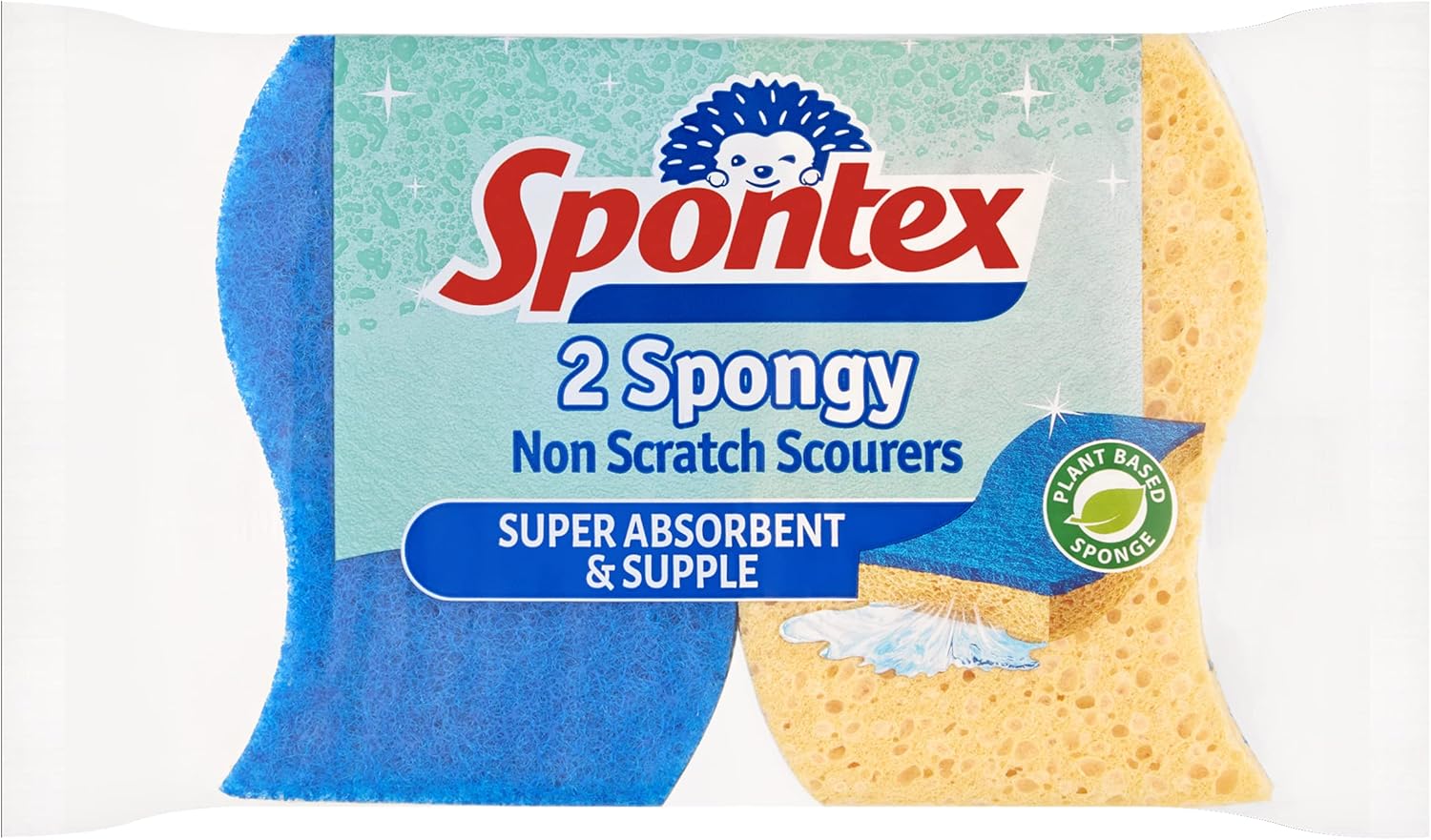 Spontex Non-Scratch Super Absorbent Sponge Scourers, Pack of 2 - Yellow