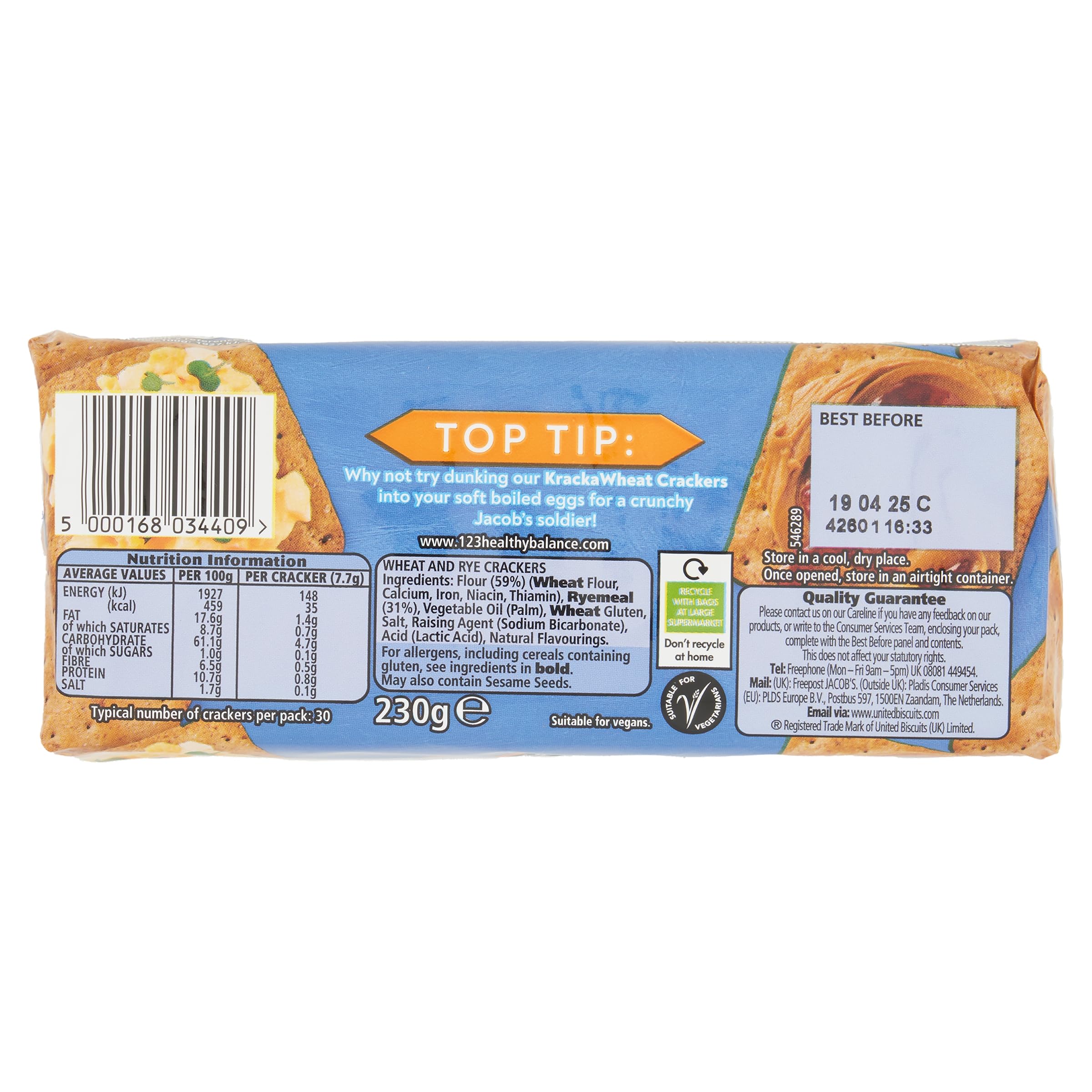 Jacob's Krackawheat Crackers 230g - Extra Crunchy Whole Grain Wheat & Rye Crackers 3