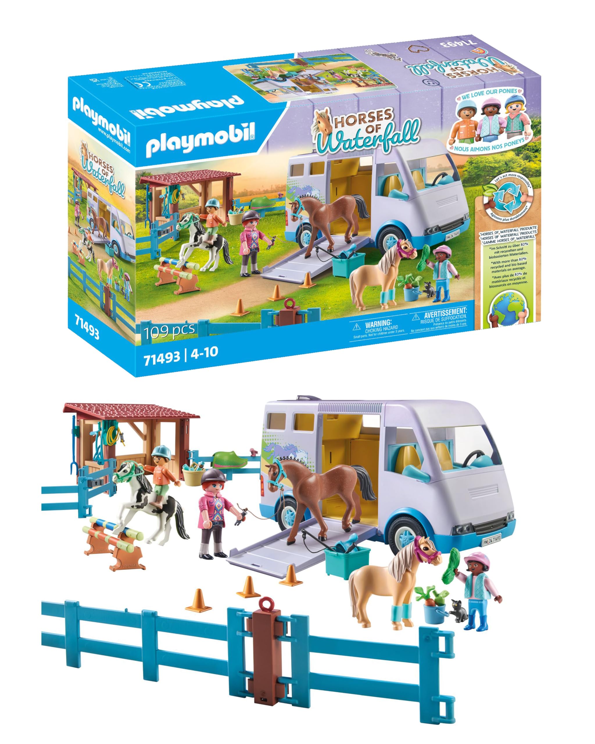 Playmobil 71493 Horses of Waterfall: Mobile Riding School with Transporter - Educational Playset for Ages 4+