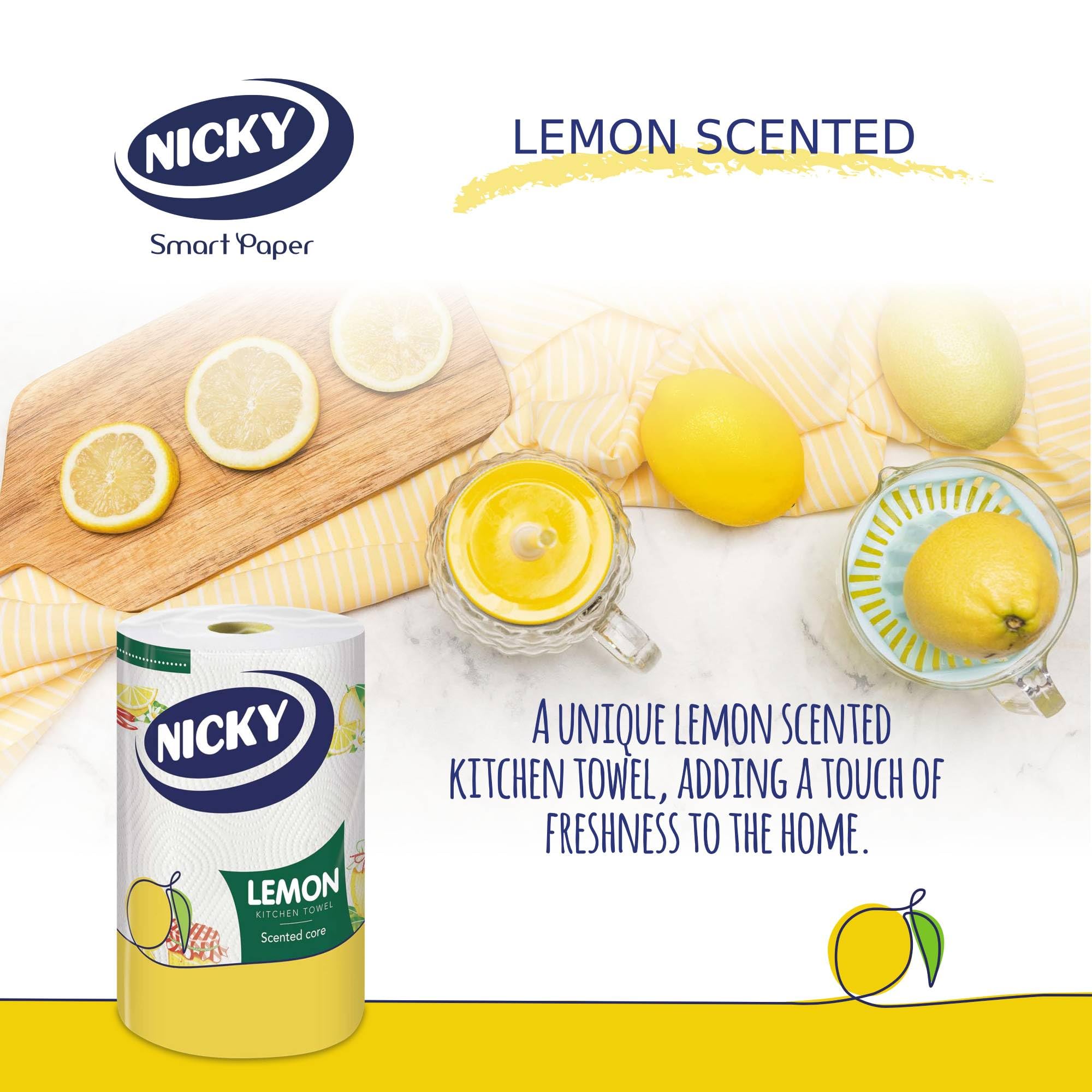 Nicky Lemon Kitchen Towel - Pack of 6 Rolls, 150 2-Ply Sheets per Roll, Scented, Embossed, FSC-Certified 3