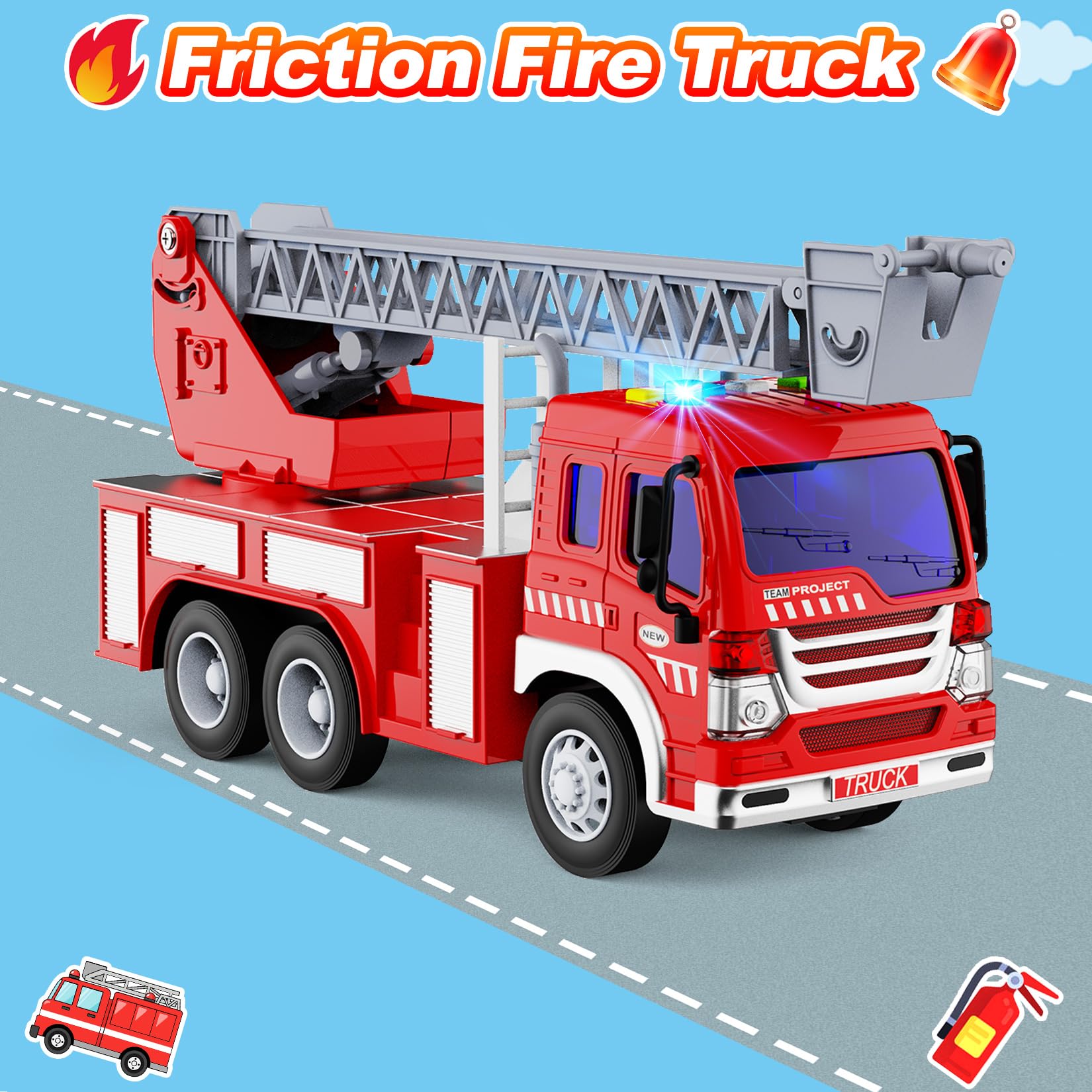 GizmoVine Fire Engine Toy - 1:16 Scale Light-Up & Sound Fire Truck for Toddlers 2-5 Years 10