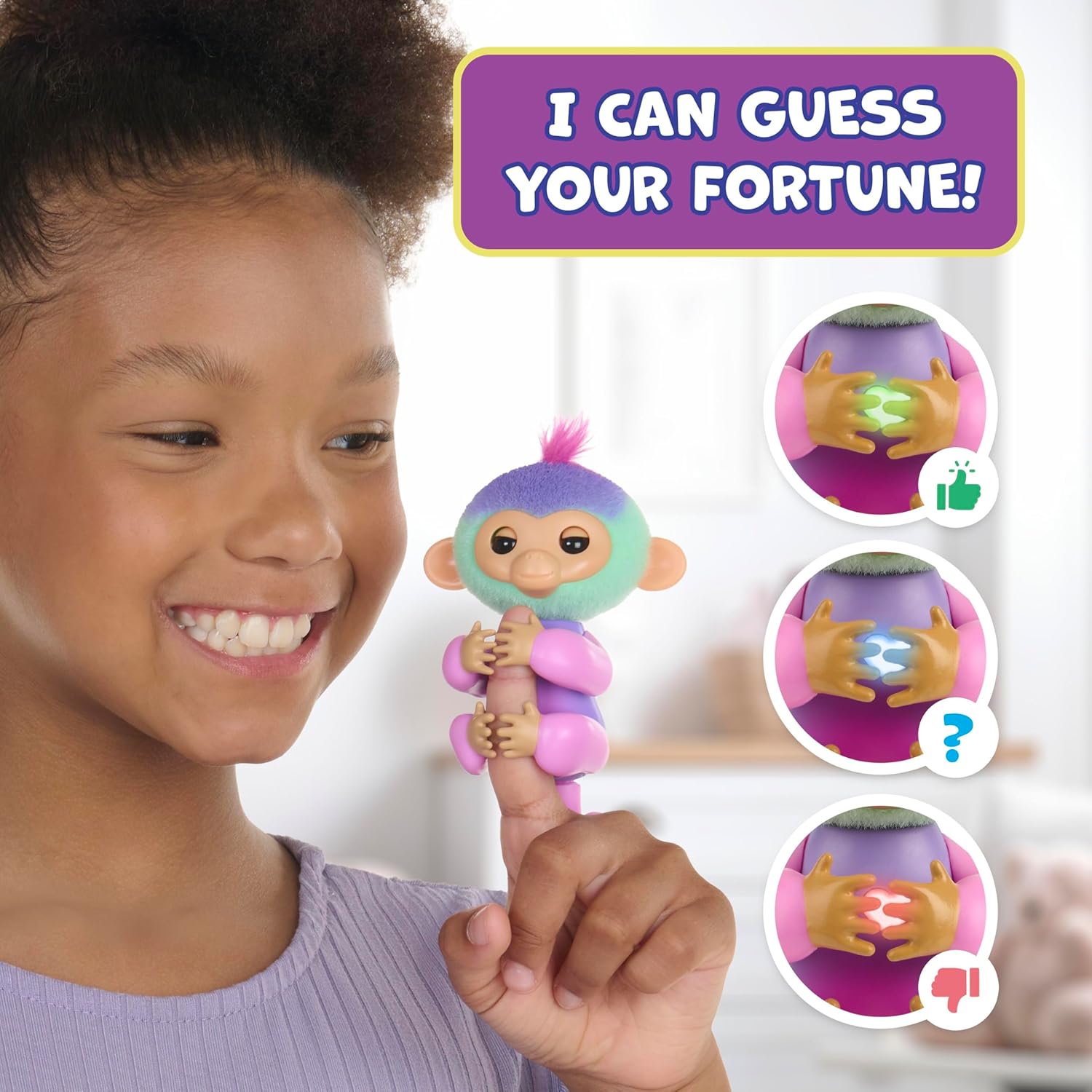 Fingerlings 3181 Magic Interactive Baby Monkey - Norah (Teal & Purple) with Fortune-Telling & Mood-Sensing Features 4