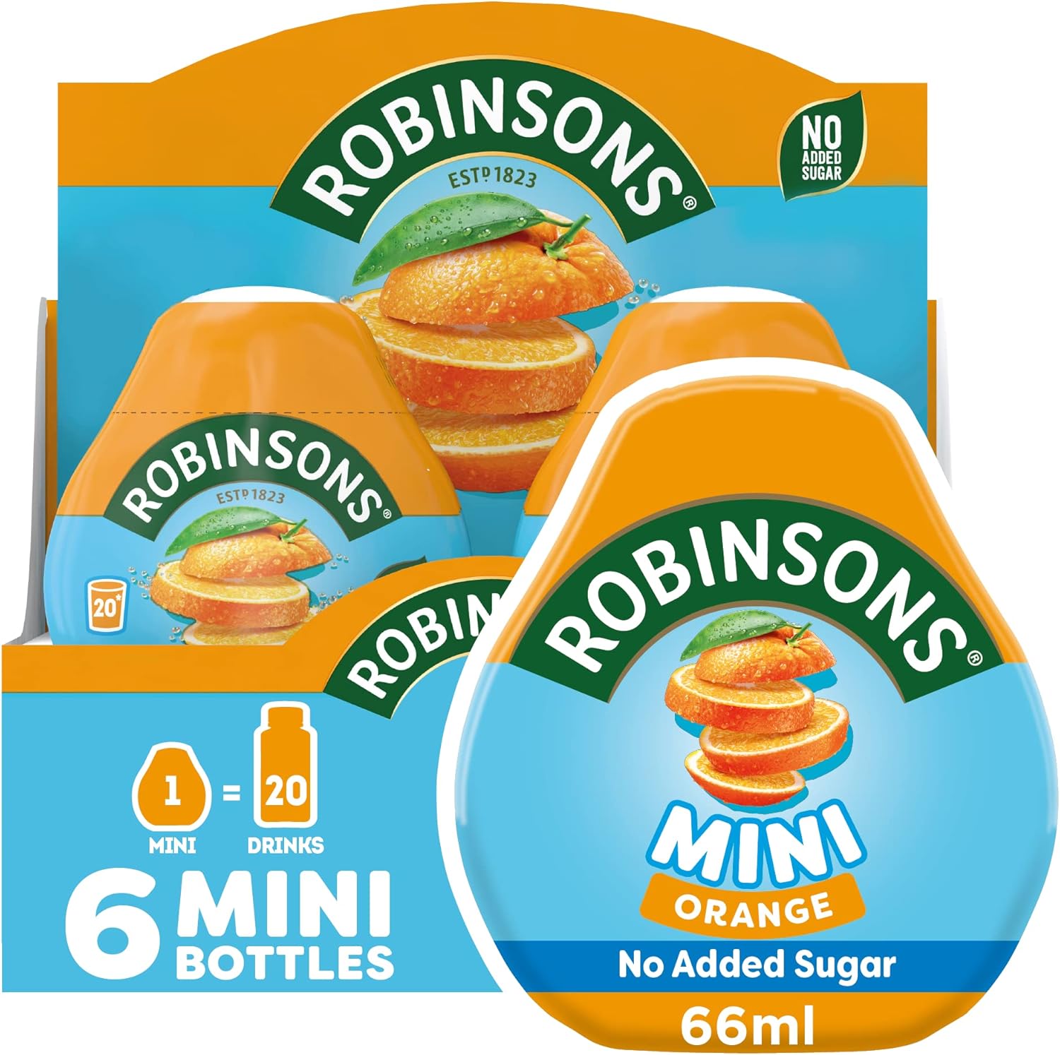 Robinsons Mini No Added Sugar Low Calorie Orange Flavour Concentrate - 6 Pack (66ml Each)
