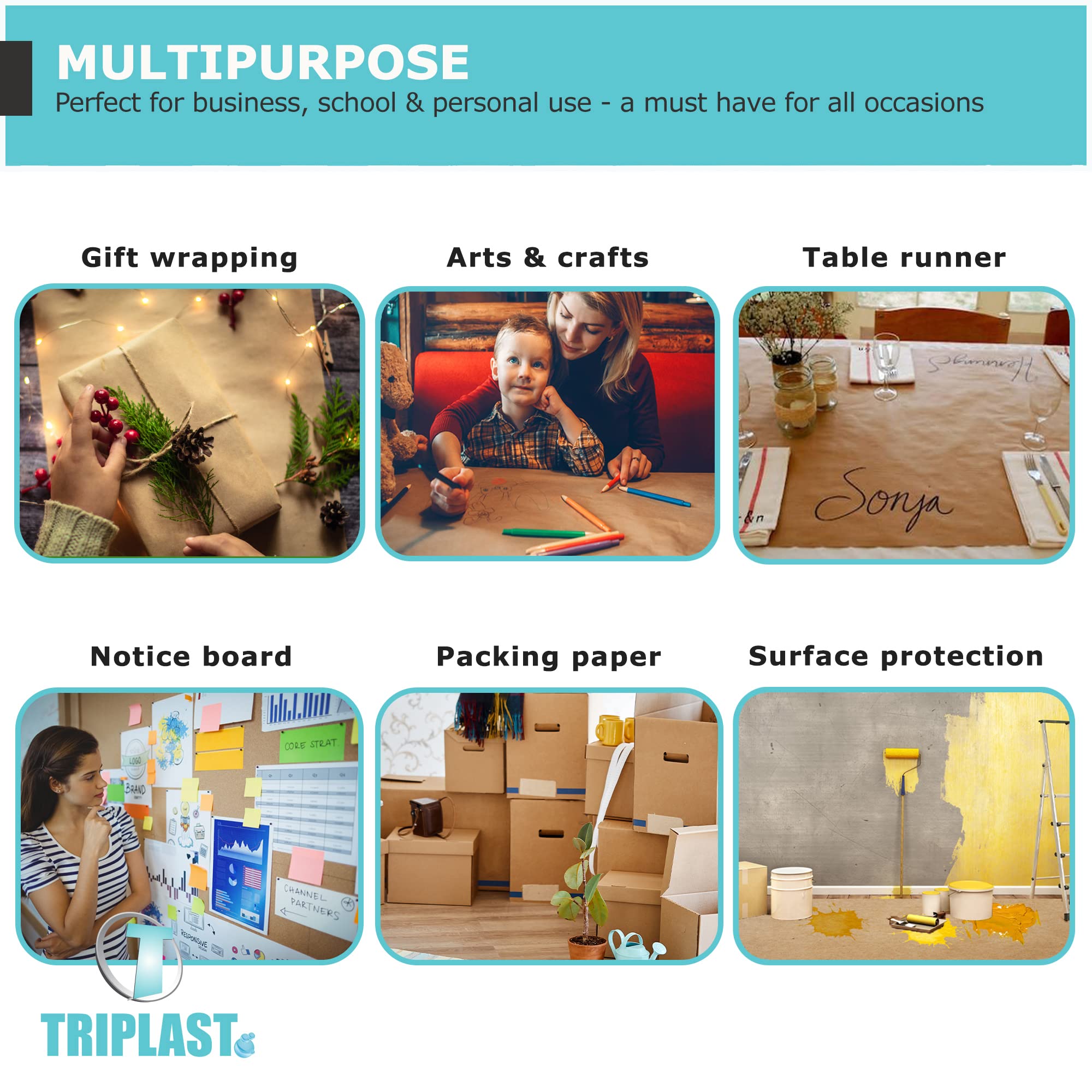 Triplast Brown ECO Kraft Paper Roll - 600mm x 20m | 90 gsm Durable & Recyclable 2