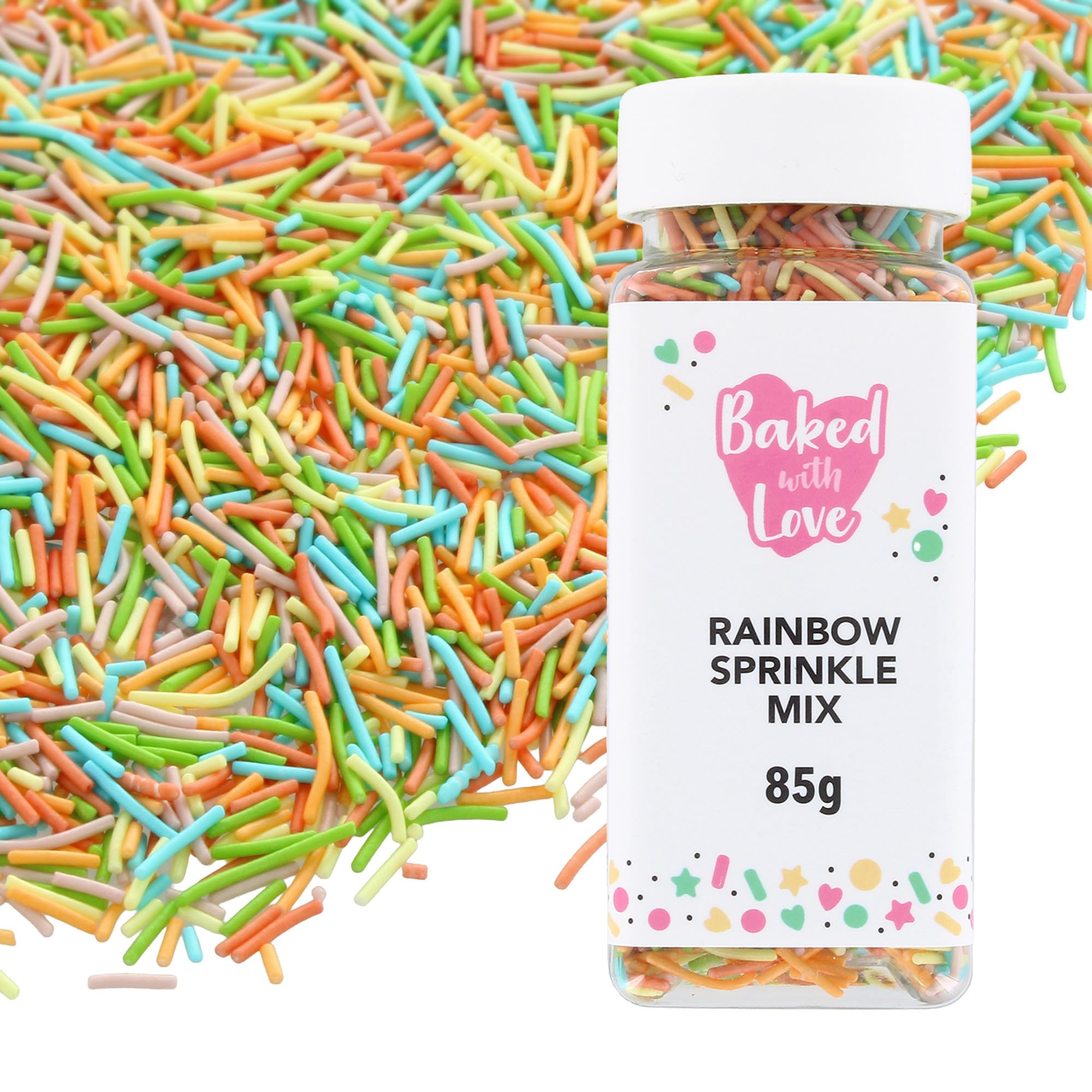 Baked with Love - Rainbow Sprinkles 85g | Multi-Coloured Sugar Cake Sprinkles