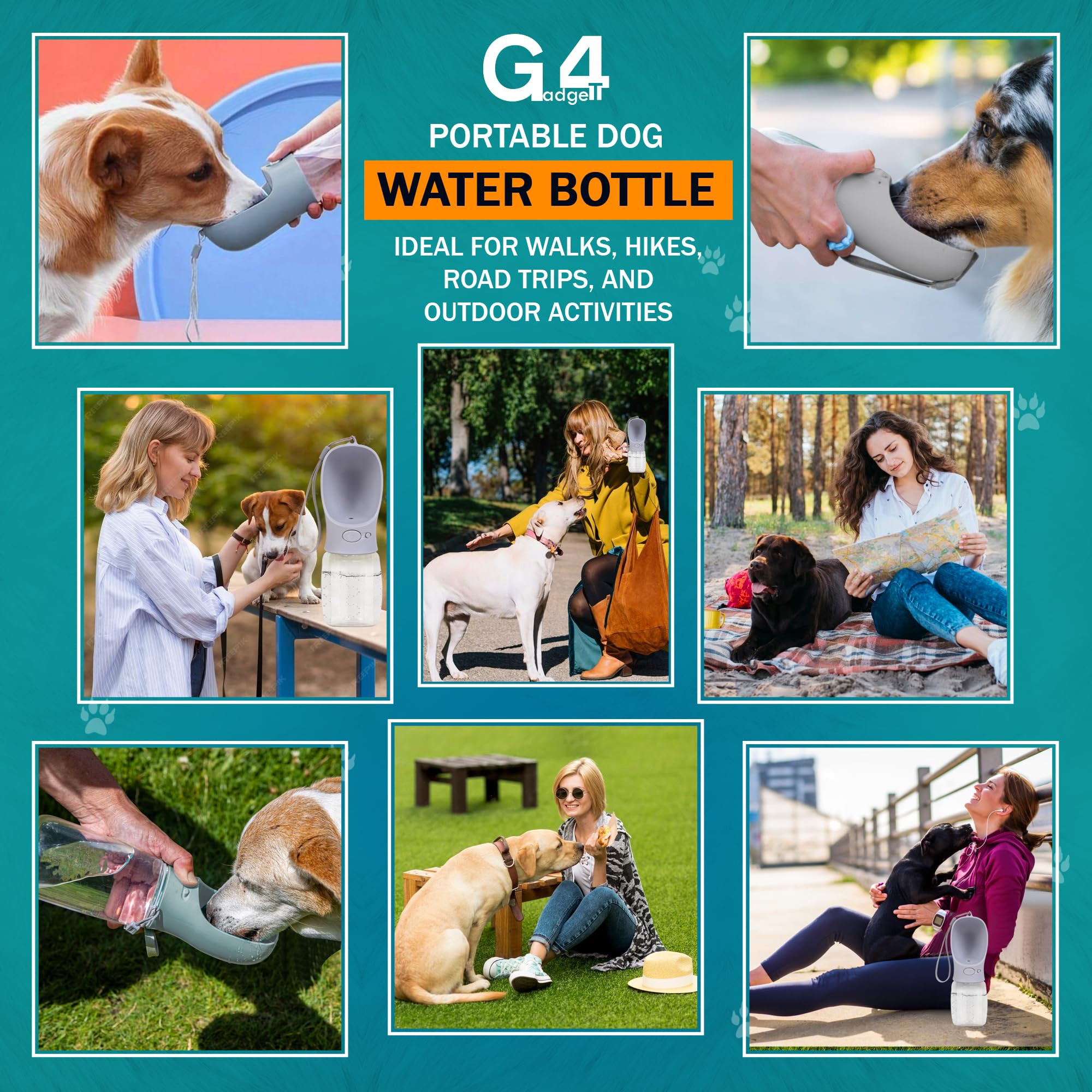 G4GADGET Dog Water Bottle - 350ml Portable Leak-Proof Dispenser for Small Dogs | Food-Grade ABS/PC 8