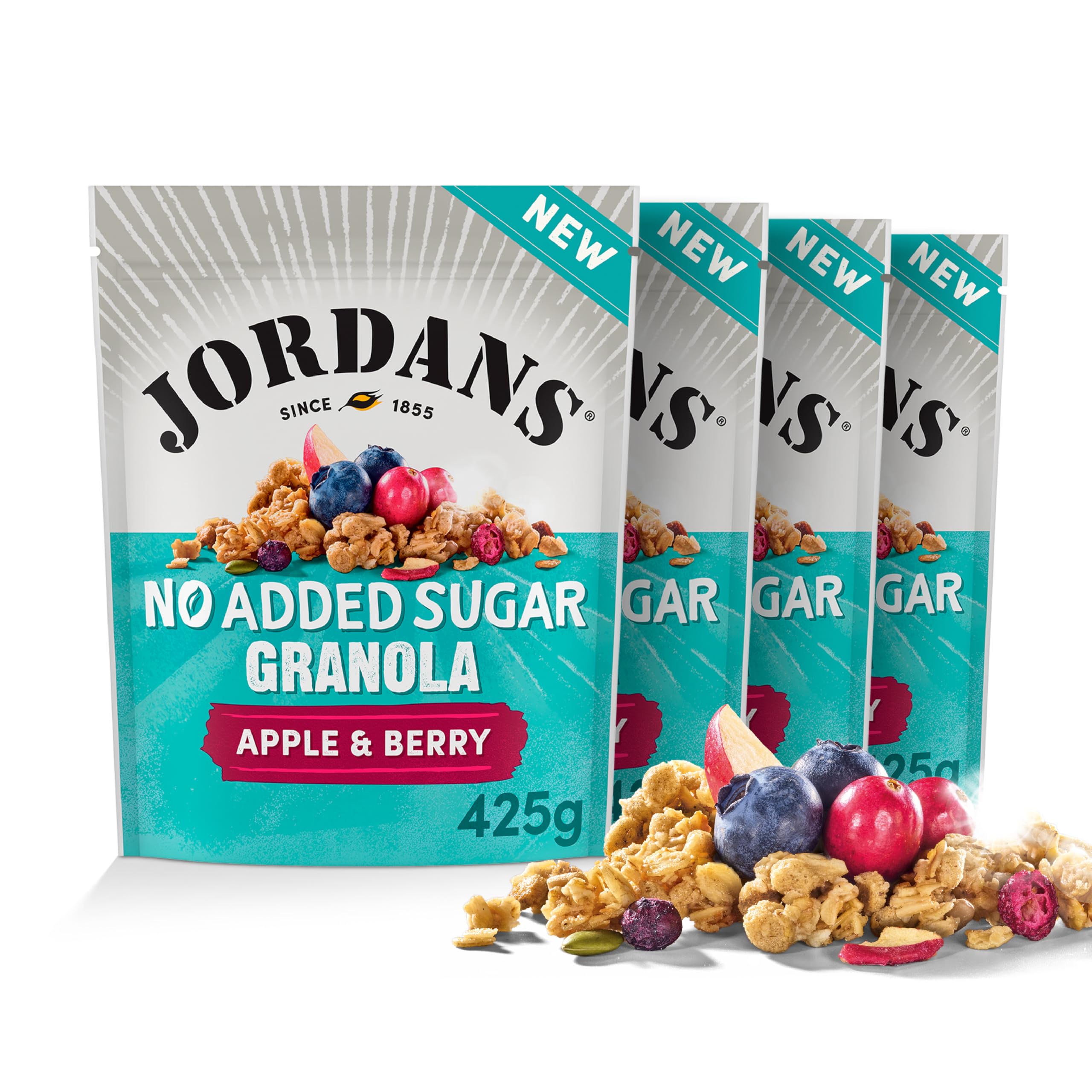 JORDANS Granola No Added Sugar Apple & Berries Cereal | 4 x 425g Multi-pack | High Fibre 1