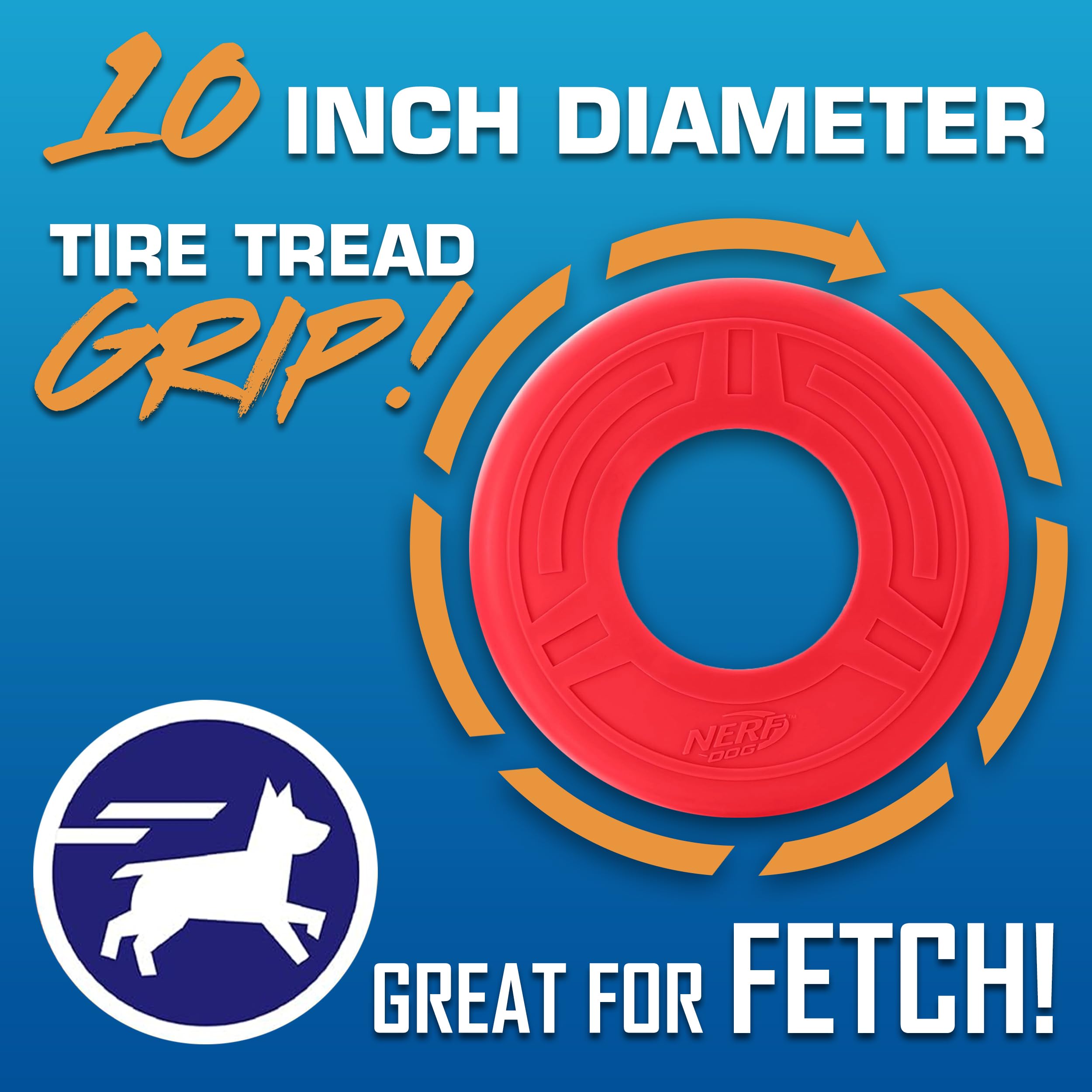 Nerf Dog Atomic Flyer Dog Toy - 10 Inch Flying Disc | Water Resistant | Lightweight