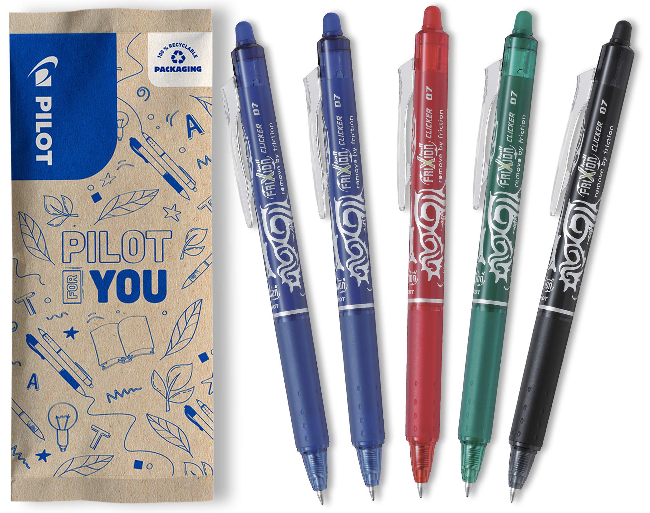 PILOT FriXion Ball Clicker Erasable Rollerball Pen - Medium 0.7mm Tip - 5 Pack 1