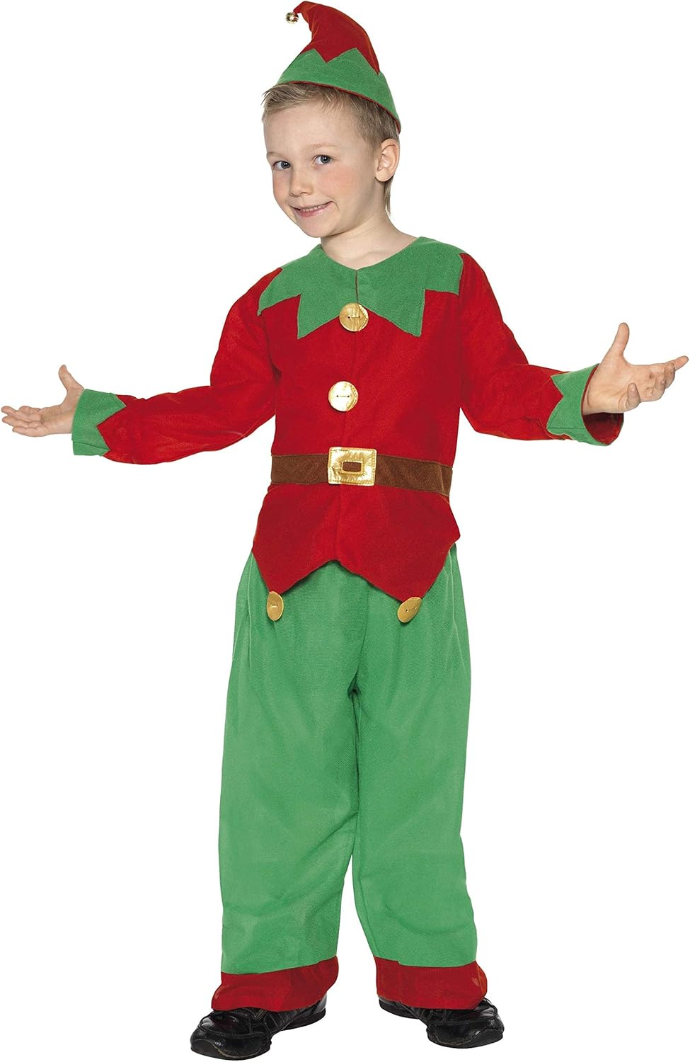 Smiffys Elf Costume - Children's Red & Green Tunic, Trousers & Hat (Ages 4-6)