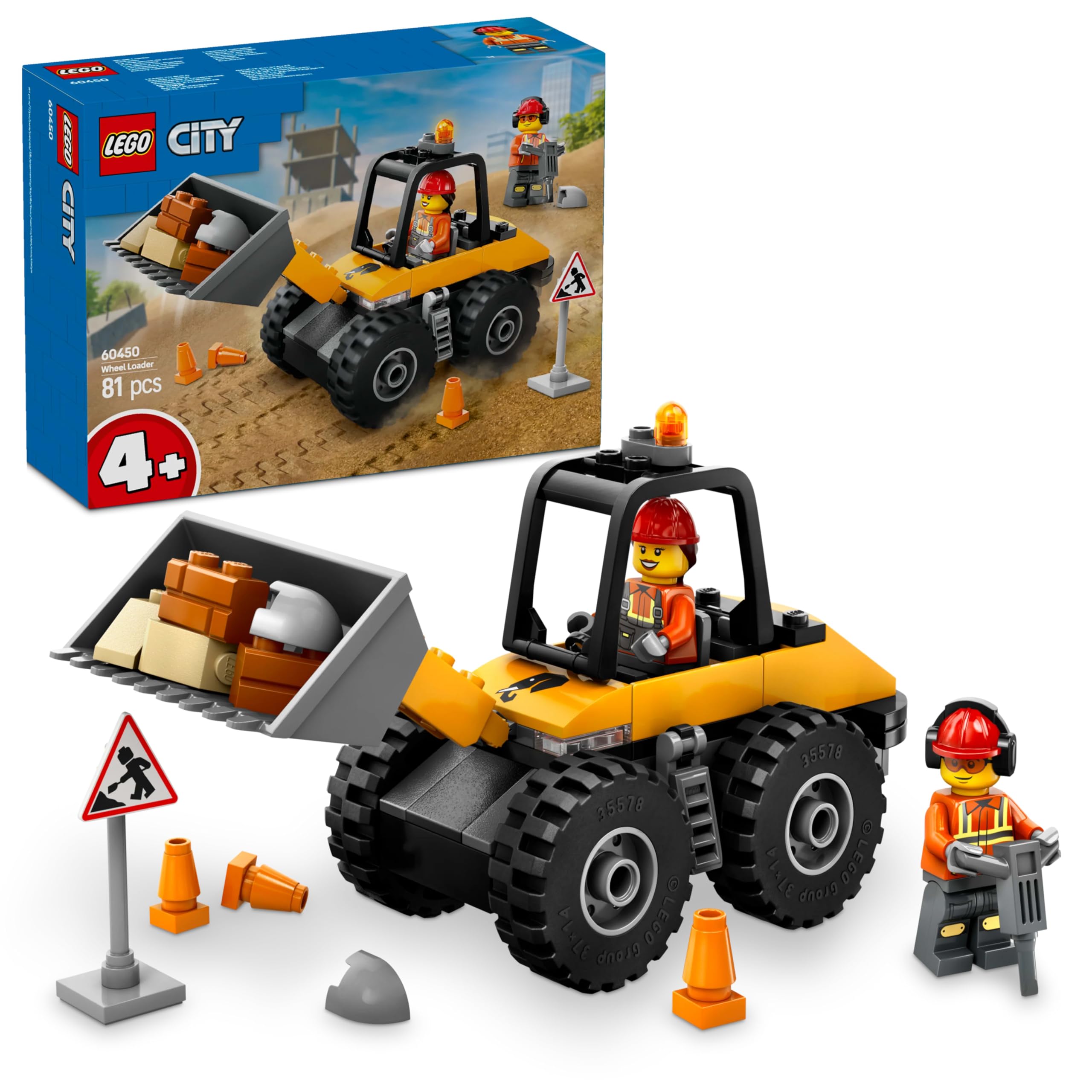 LEGO City Yellow Construction Wheel Loader Toy - Building Set for Kids 4+
