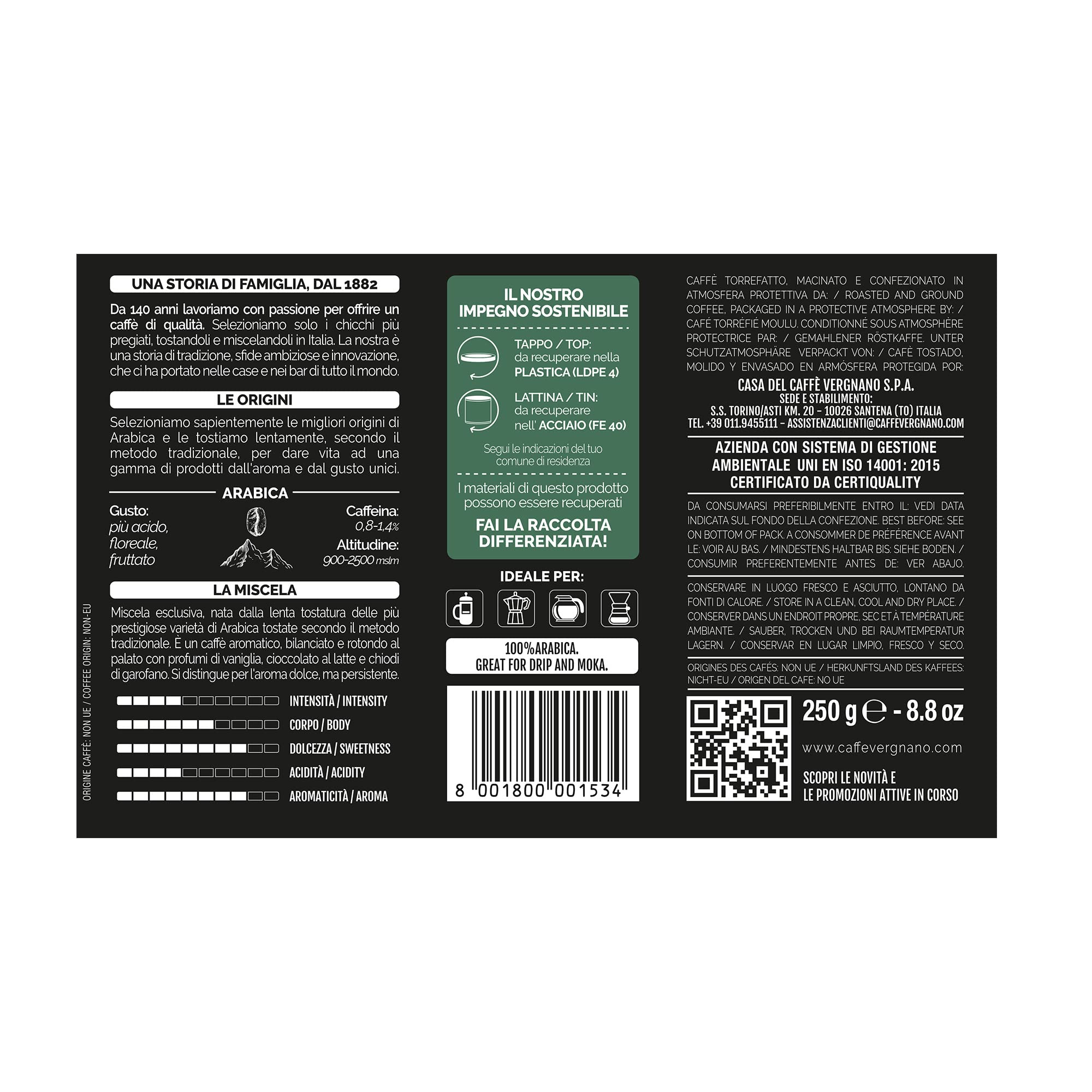 Caffè Vergnano 1882 100% Arabica Ground Coffee for Moka Pot - 250g Tin 4