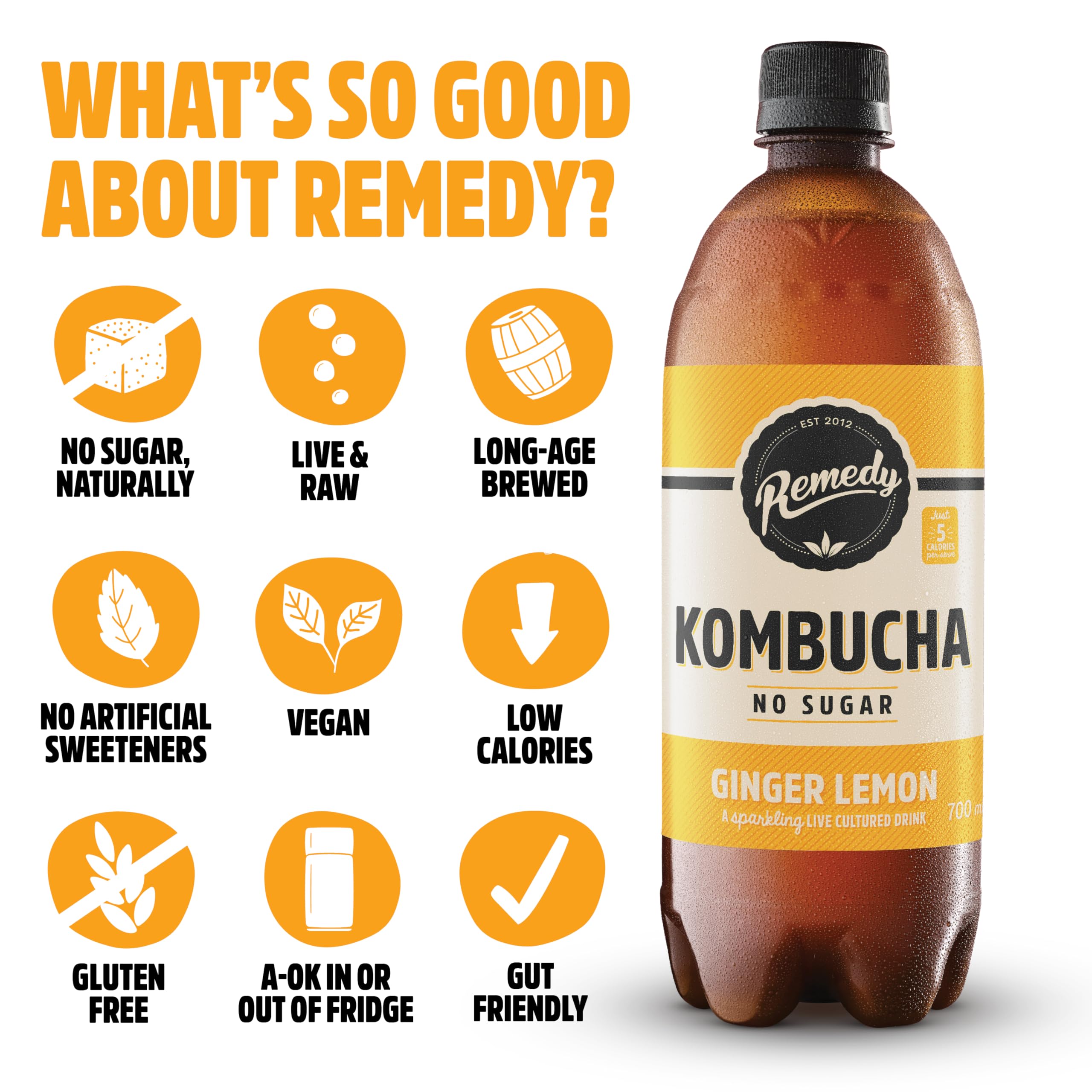 Remedy Ginger Lemon Kombucha - Sparkling Live Cultured Tea (500ml) 5
