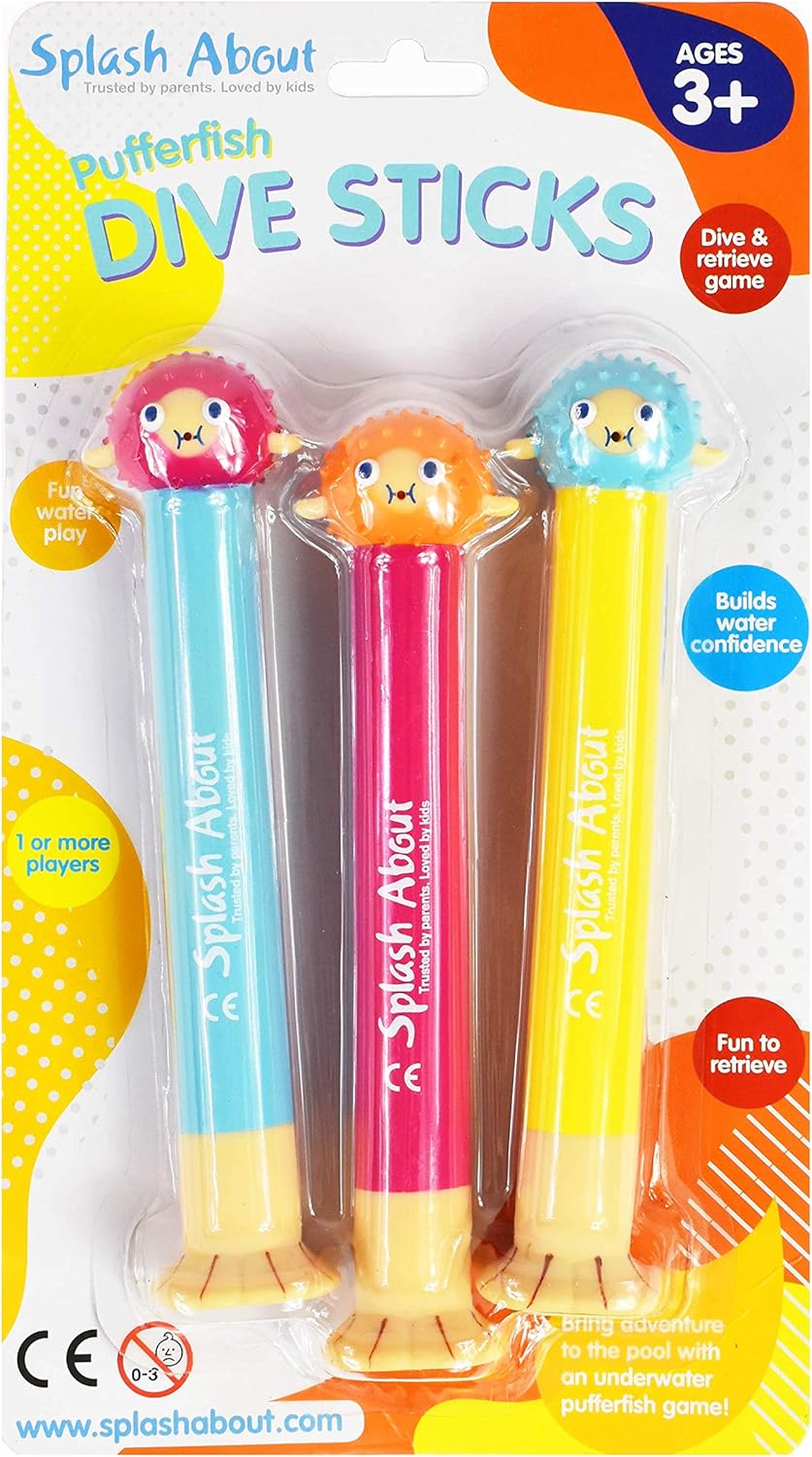 Splash About Pufferfish Dive Stick Pool Toys - Pack of 3, Ages 10 Months to 8 Years 5