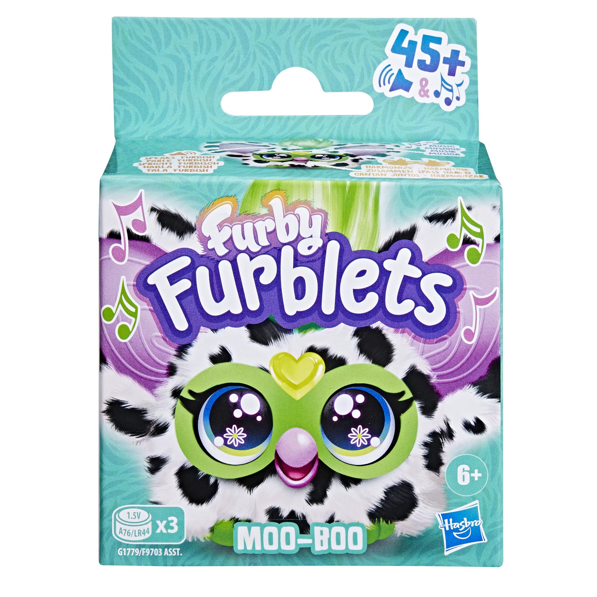 Furby Moo-Boo Interactive Plush Toy - 45+ Sounds & Music | Peekaboo Ears | 2 Keychain Clips | Ages 6+