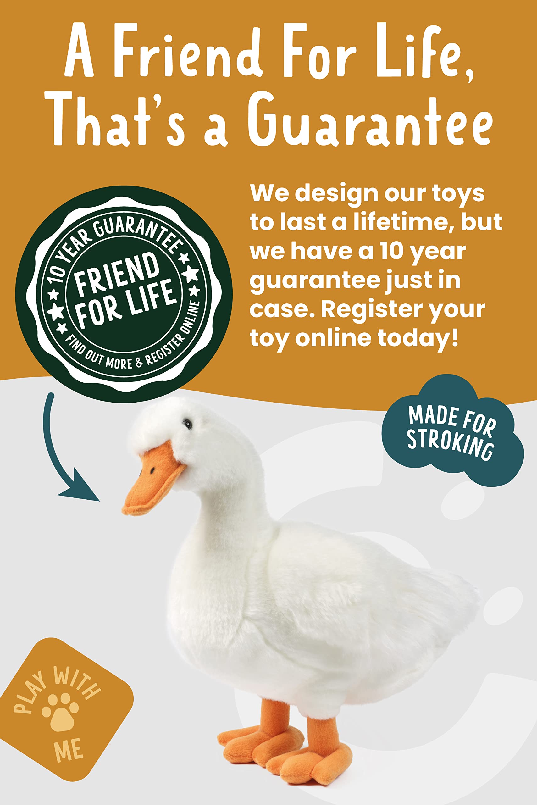 Living Nature Large Duck Plush Toy - Realistic Soft Cuddly Duck with Educational Fact Tag, 35cm 5