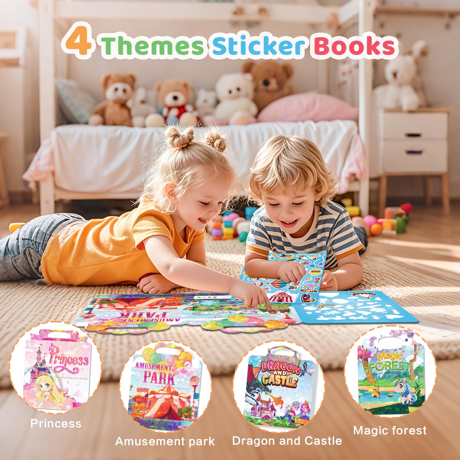 GUYUCOM Reusable Sticker Book Set - 4 Themes with 140+ Stickers for Kids 9