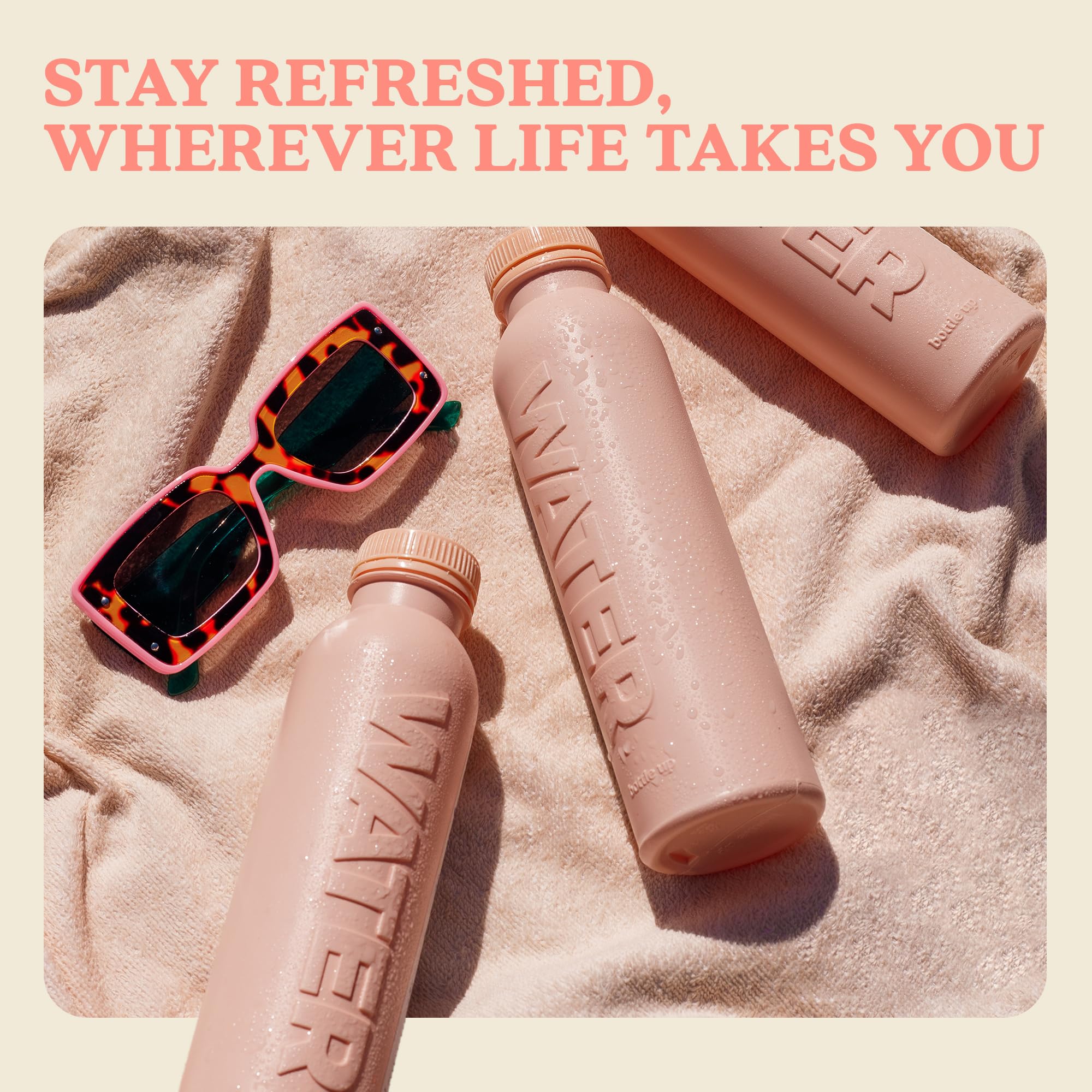 Bottle Up Reusable BPA-Free 500ml Plant-Based Water Bottle – Champagne Pink, Prefilled with Still Spring Water 7