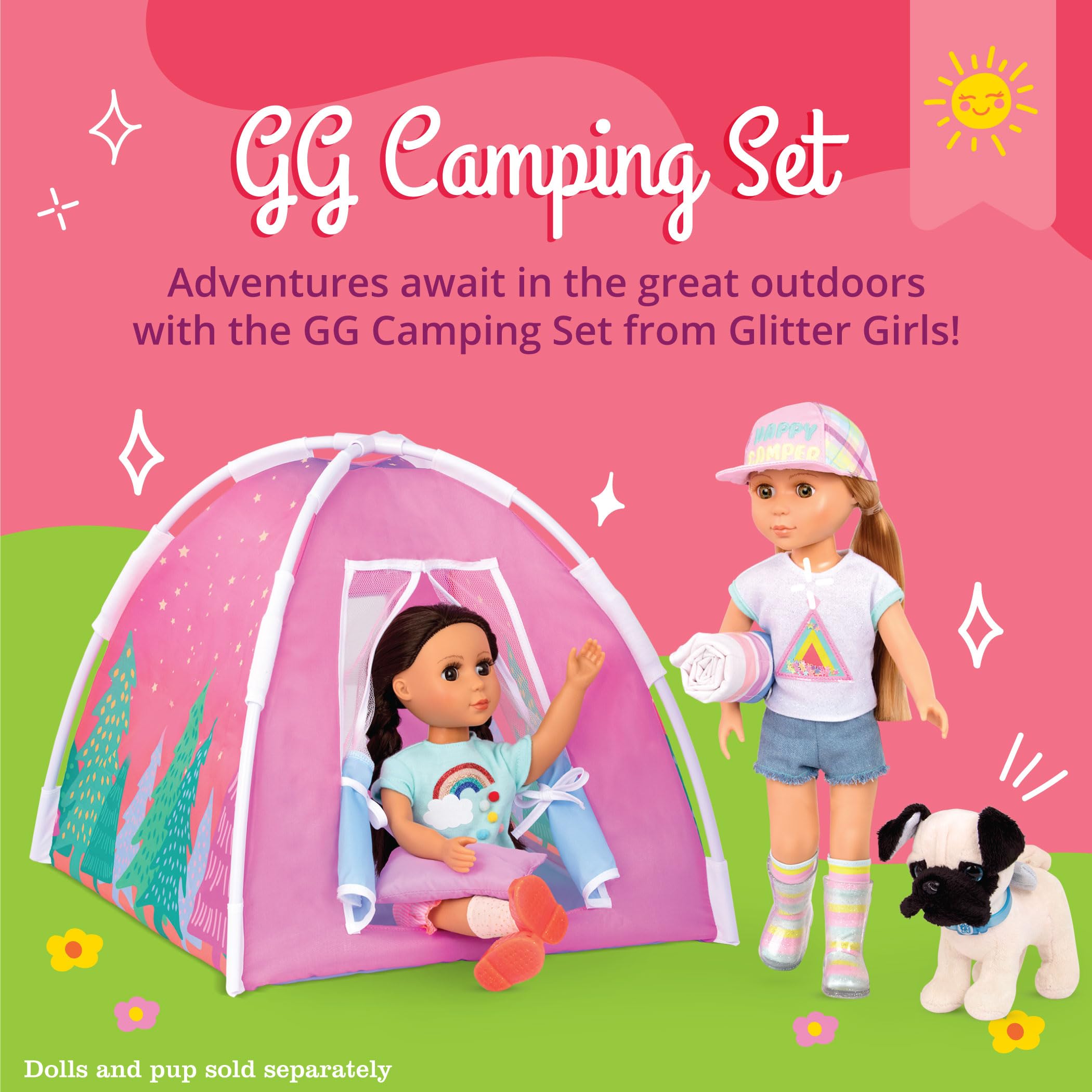 Glitter Girls Camping Set - 14-Inch Doll Play Tent with Rainbow Sleeping Bag & Pillow - 3+ Years 5