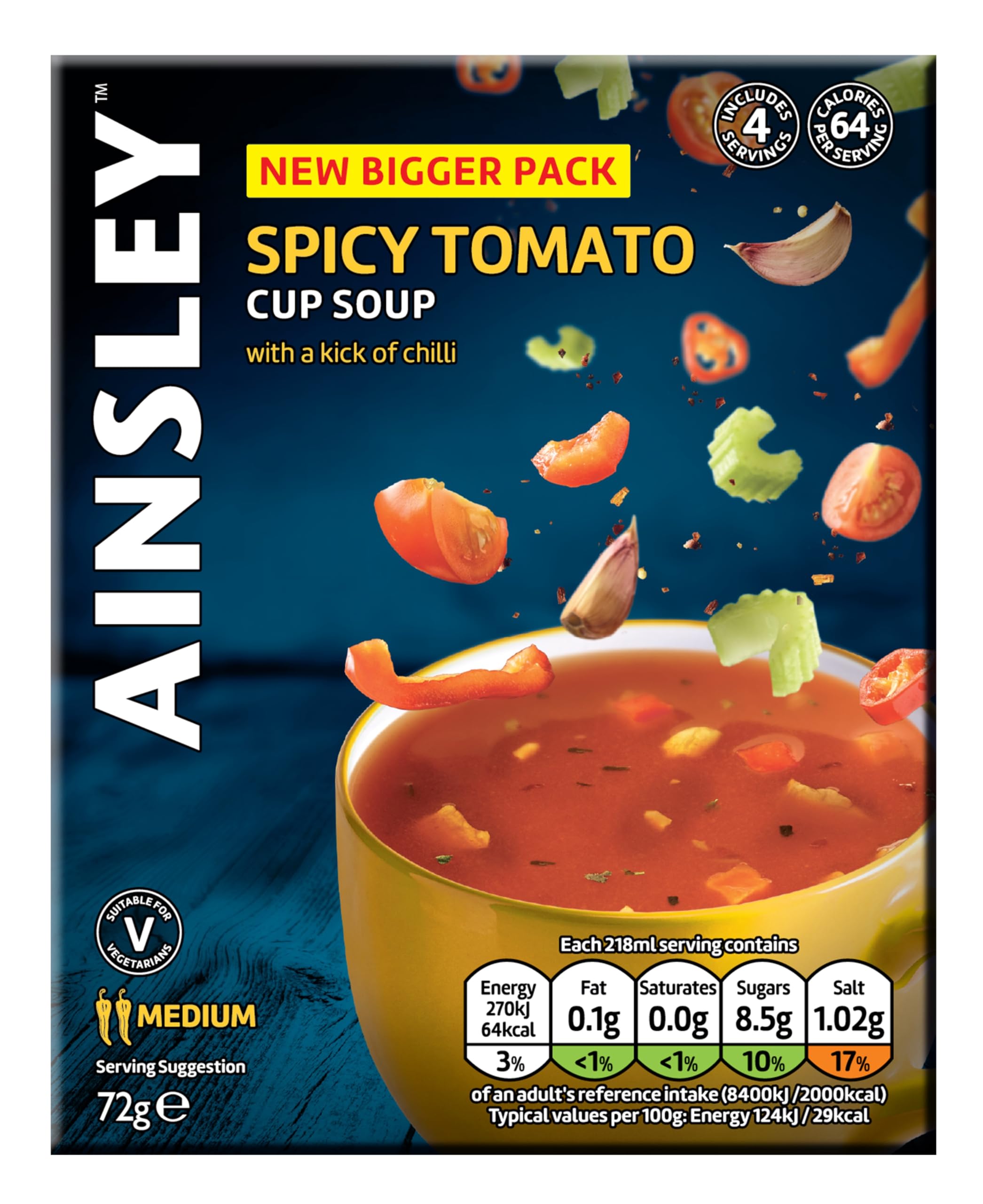 Ainsley Harriott Spicy Tomato Soup - Instant Cup Soup, 8 Packs (4 Servings Each)
