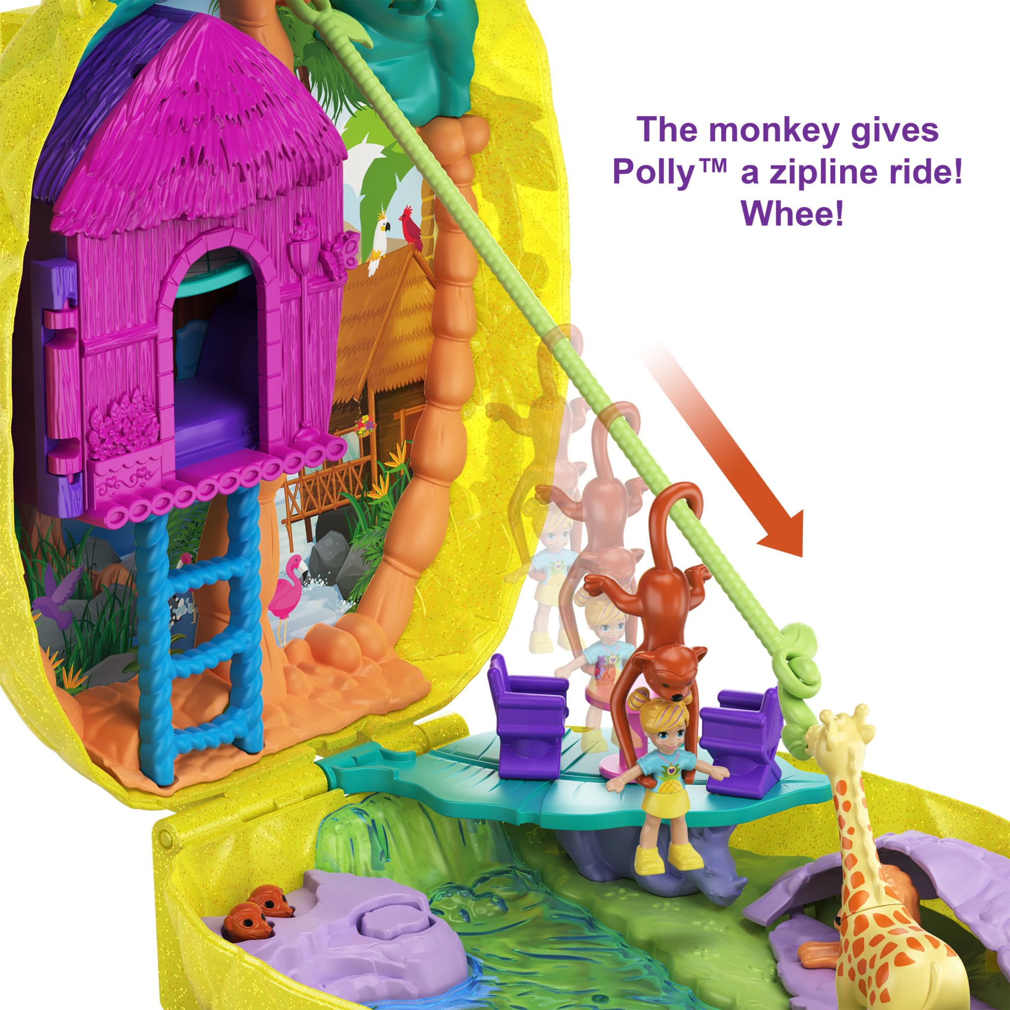 Polly Pocket Micro Tropical Pineapple Purse - 2-in-1 Playset with Safari Adventure, 2 Dolls & Stickers, Ages 4+ 3