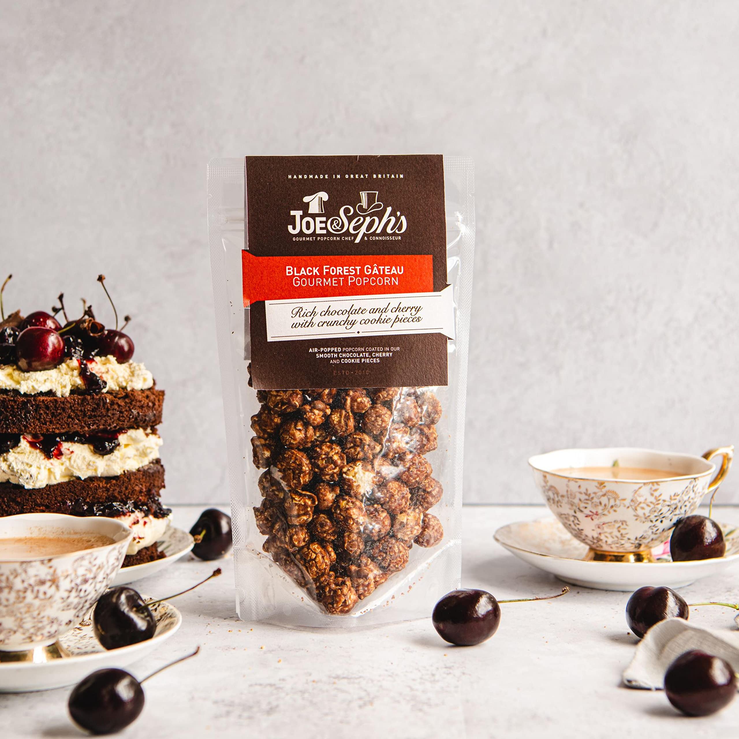 Joe & Seph's Black Forest Gâteau Gourmet Popcorn, 70g - Handmade Air-Popped Snack with Belgian Chocolate & Cherry 9