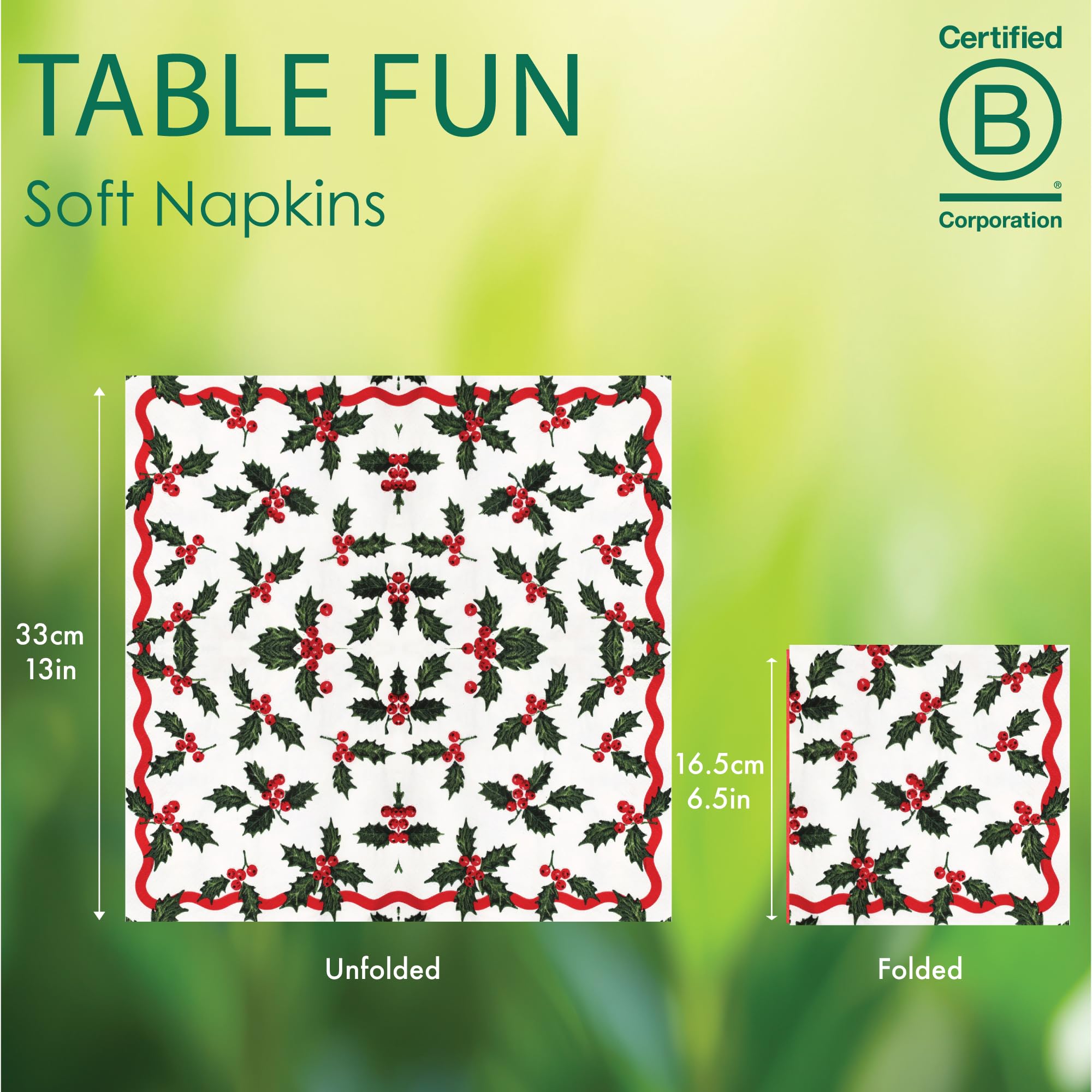 Talking Tables Holly Berry 2-Ply Christmas Napkins 100 Pack