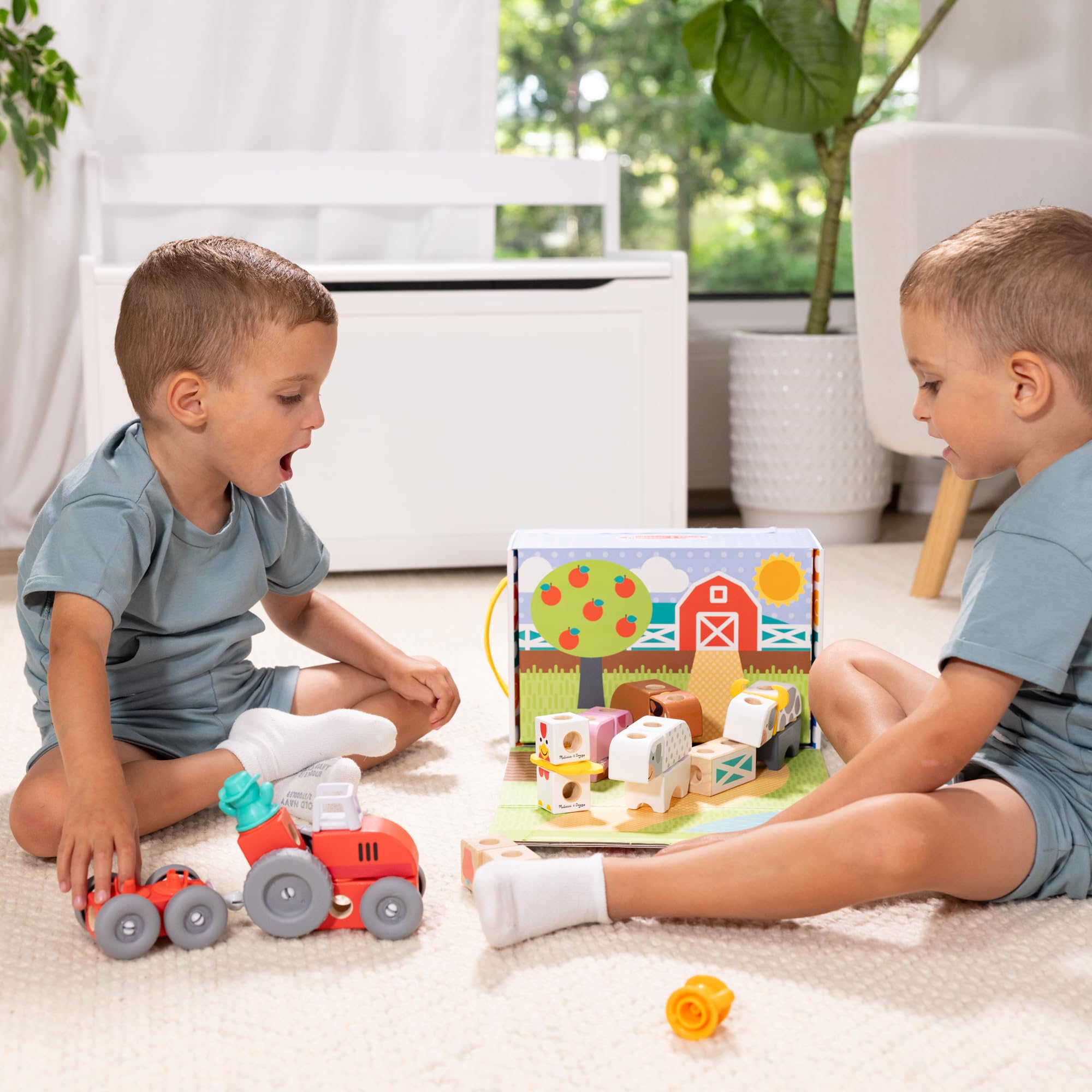 Melissa & Doug Blockables Farm Snap And Play Connectable Wooden Blocks Set for Ages 2+