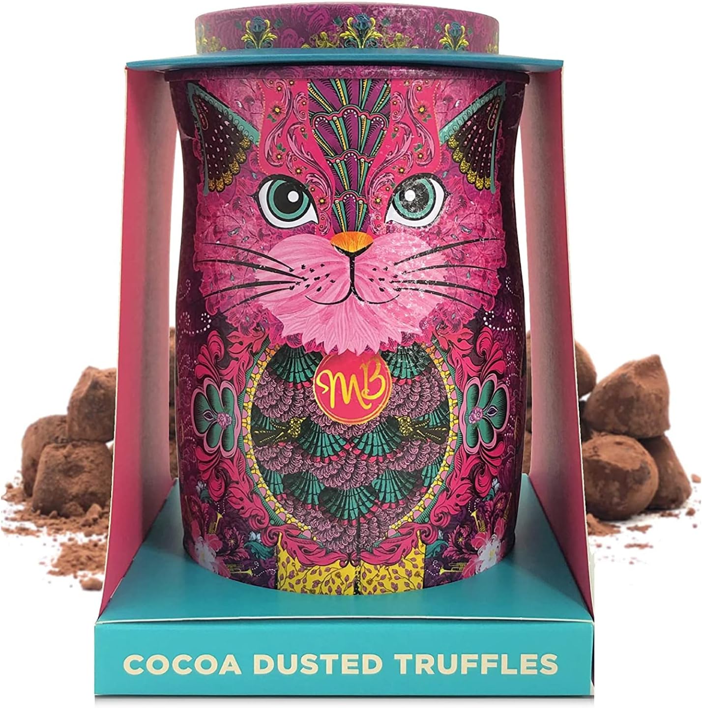 Monty Bojangles Choccy Scoffy Cat Tin - Cocoa Dusted Chocolate Truffles, Persian Pink Cat