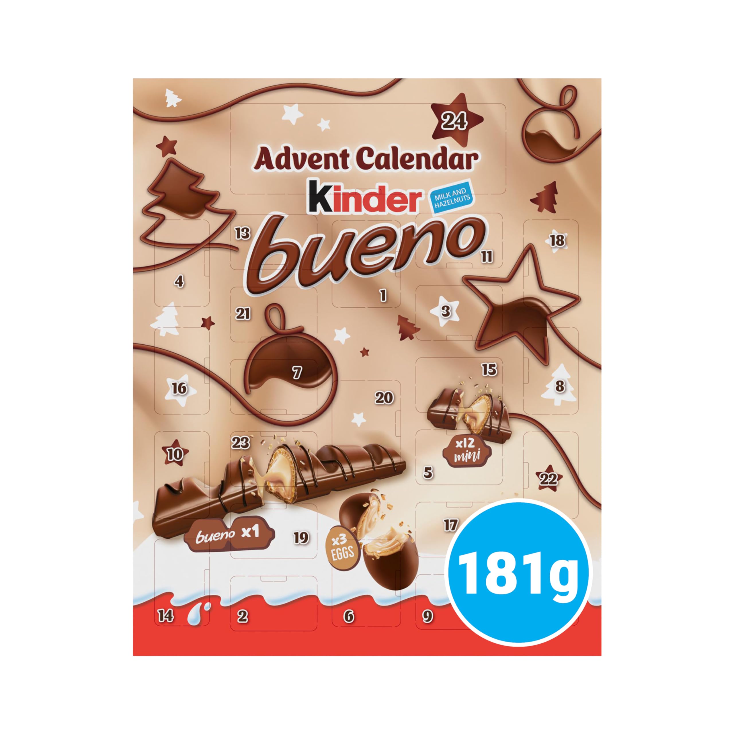 Kinder Bueno Chocolate Christmas Advent Calendar 2025 - 181g with Mini Bites, Eggs & Full-Size Bar