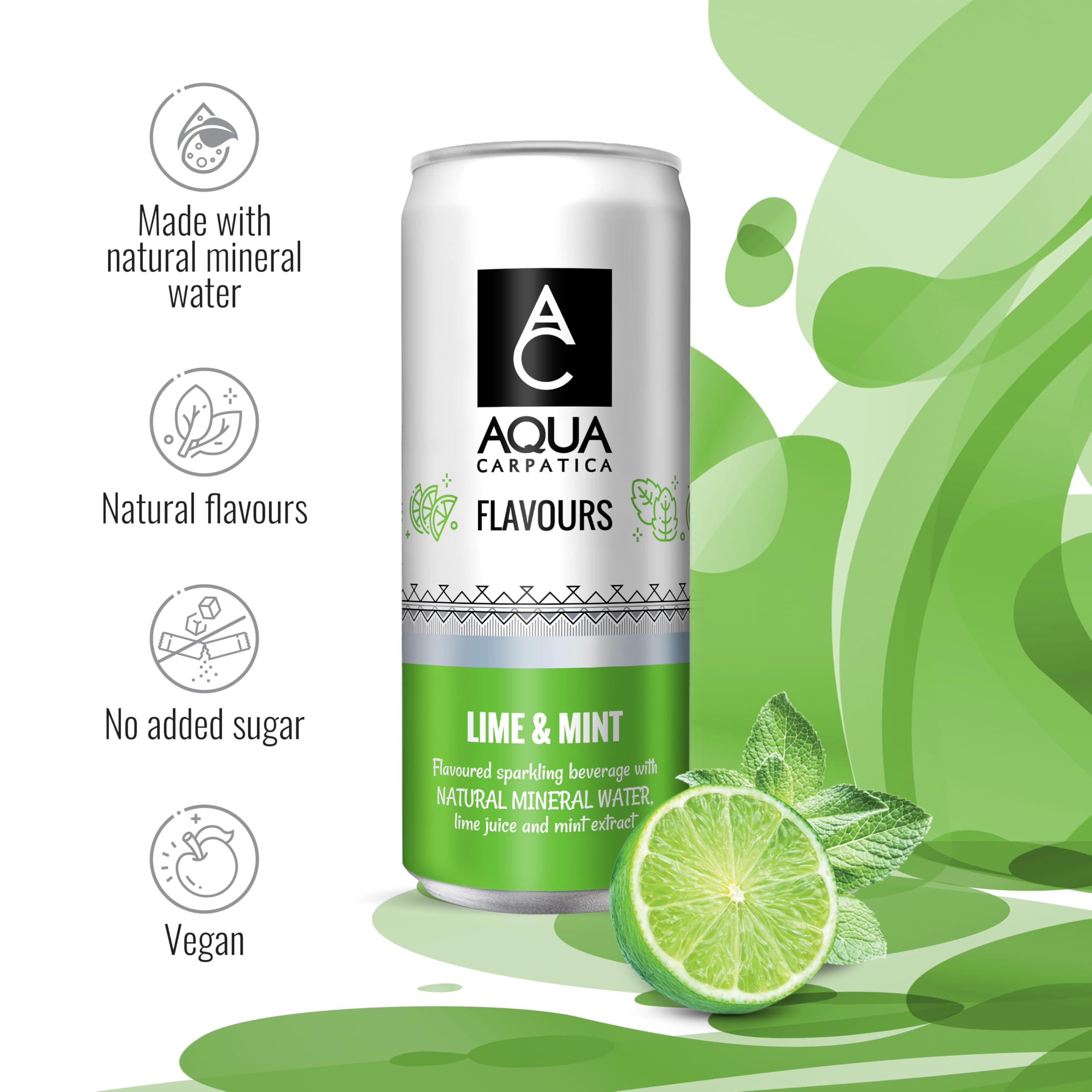 Aqua Carpatica Sparkling Flavours Lime & Mint - Naturally Sweetened, 330ml Cans (Pack of 4) 4