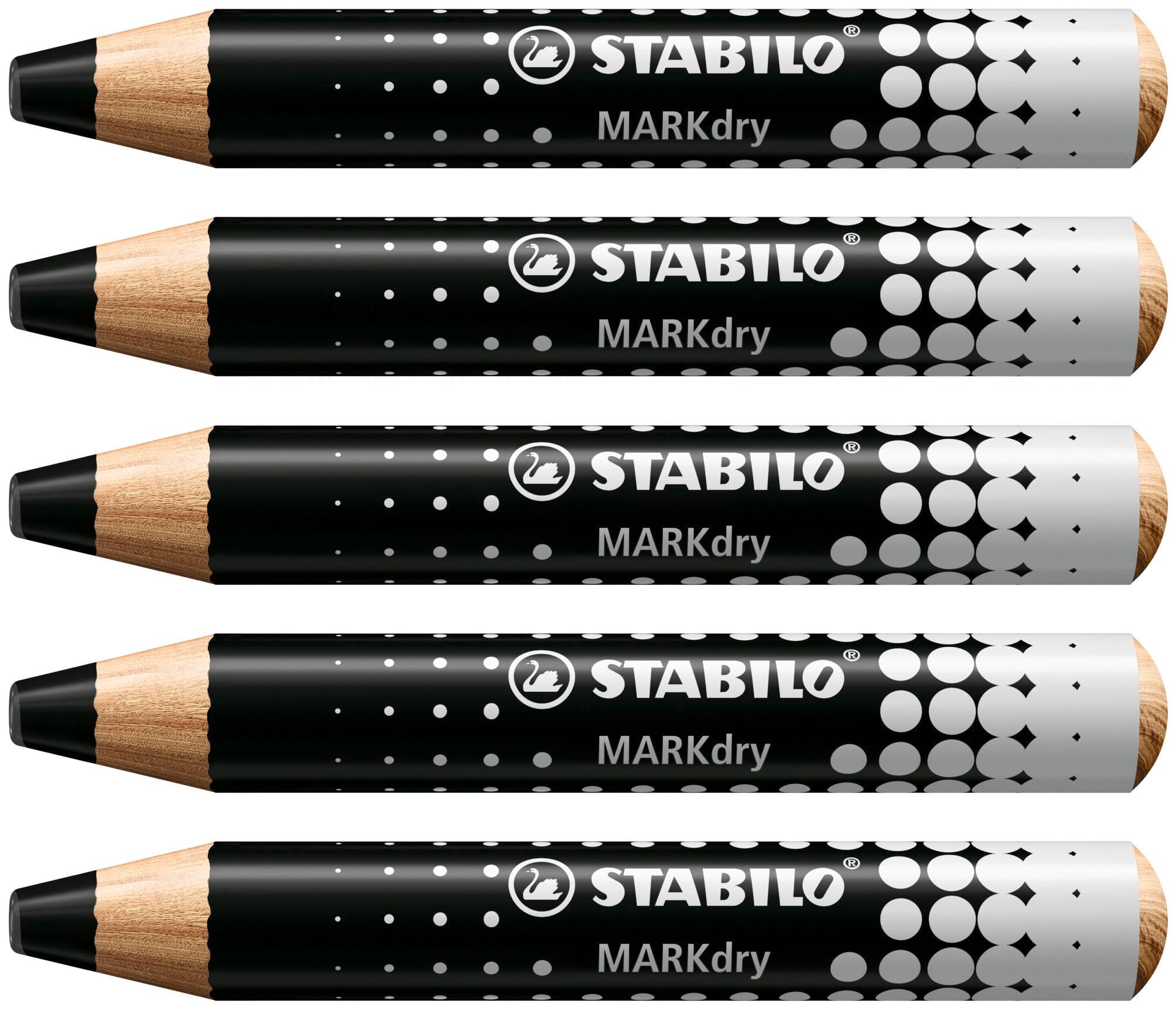 STABILO MARKdry Whiteboard & Flipchart Markers - Pack of 5 Black | 10mm XXL Lead | PEFC-Certified Wood 1