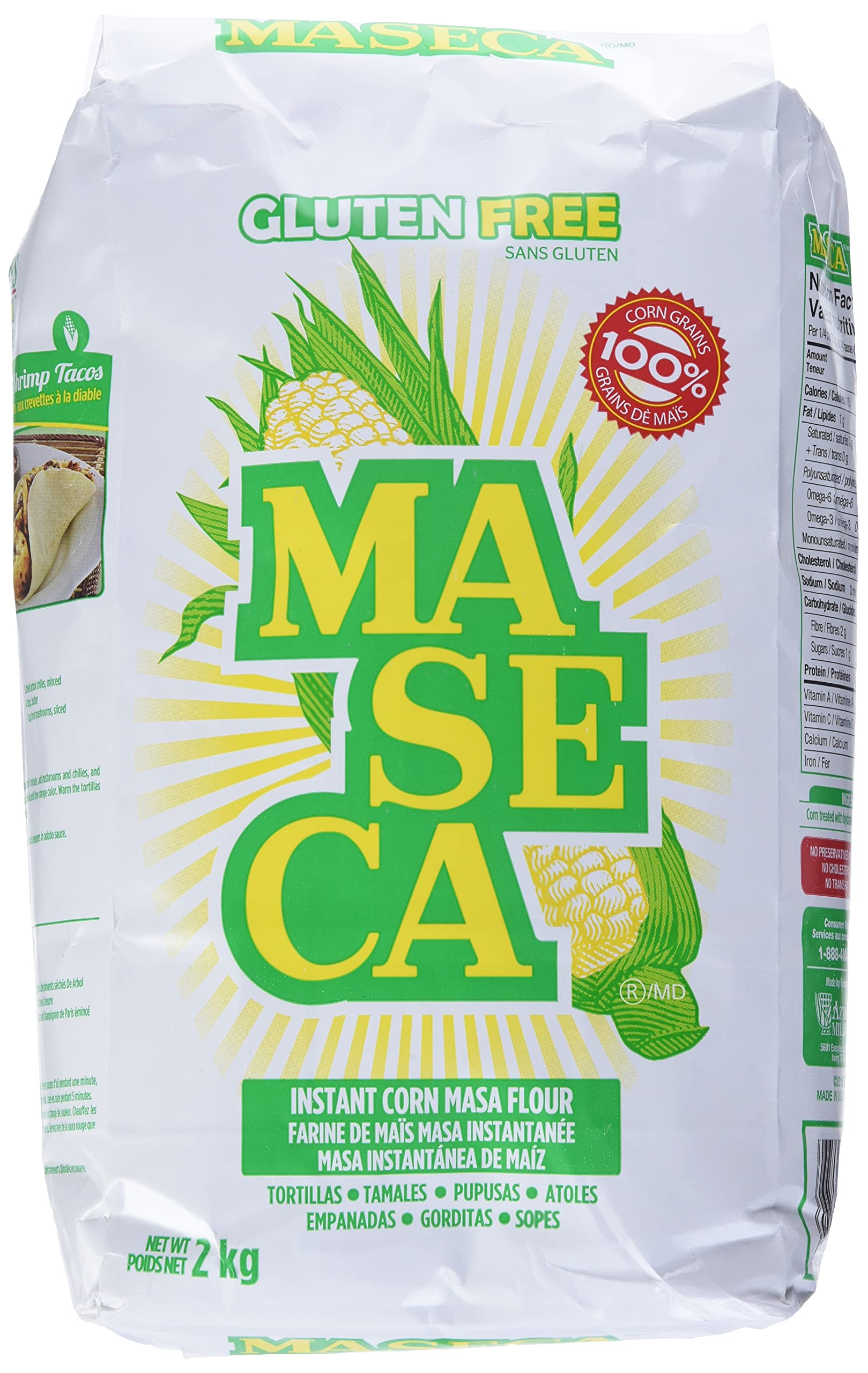 Maseca Instant Corn Masa Flour 1.8kg - Gluten Free, No Preservatives, No Cholesterol