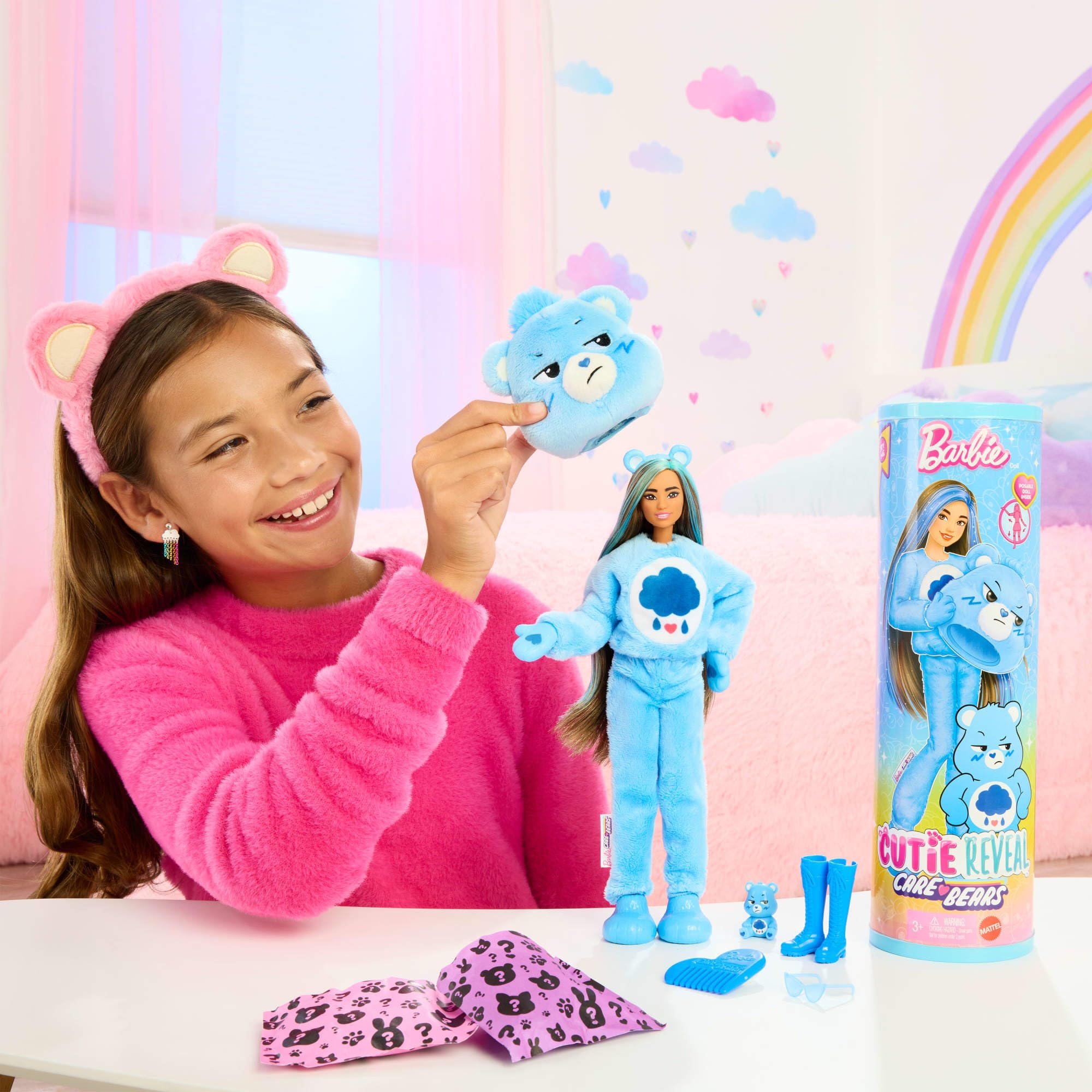 Barbie Cutie Reveal Care Bears Series Doll & Accessories Set - Grumpy Bear with Transforming Costume & 10 Surprises 4