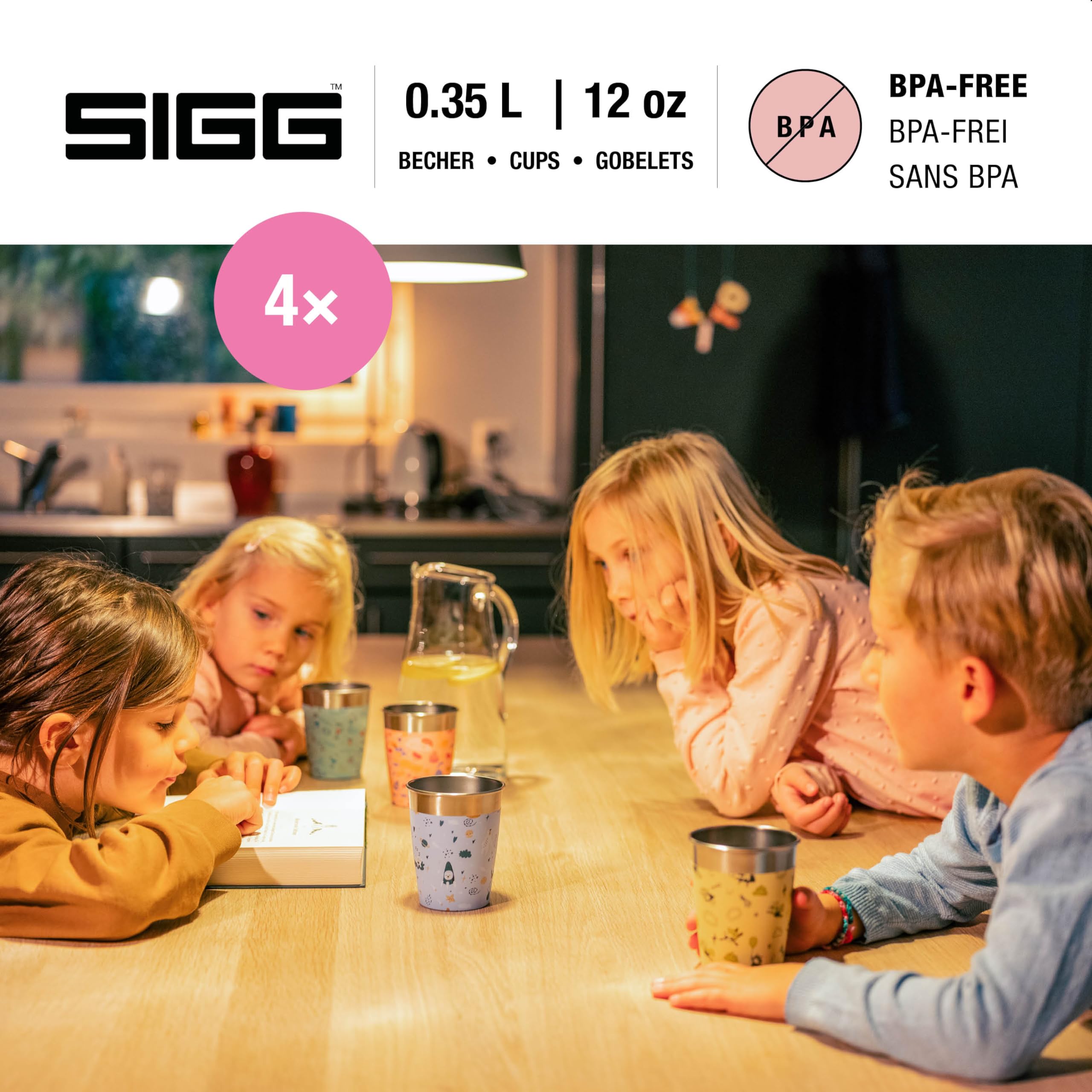 Sigg Kids Cup Set - 4x 0.35L Stainless Steel Drinking Cups, Daydream Design 4