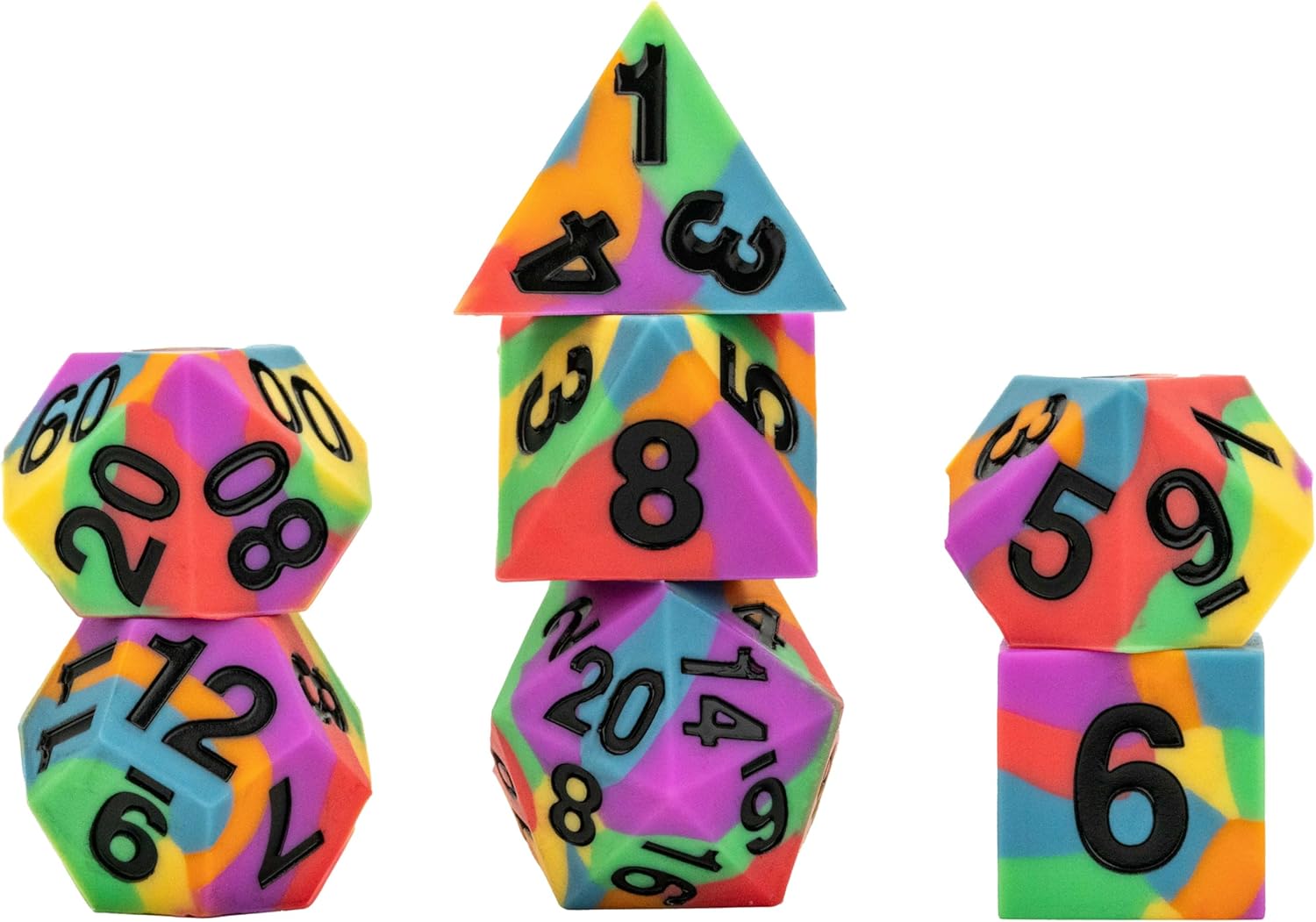 Metallic Dice Games FanRoll Pride Sharp Edge 16mm Silicone Rubber Polyhedral Dice Set