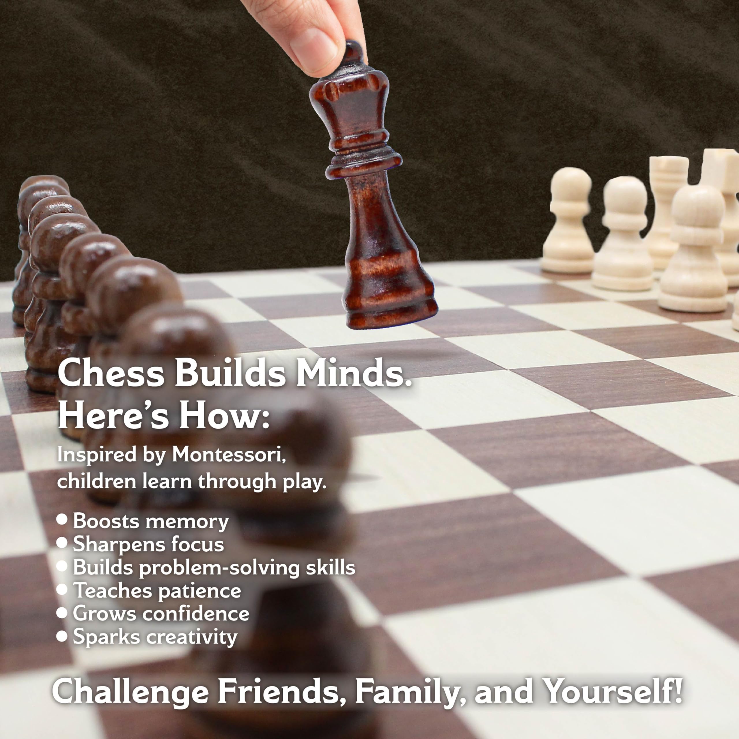 Roo Games Wooden Chess Set - Foldable Eco-Pine Travel Chess Board with Storage