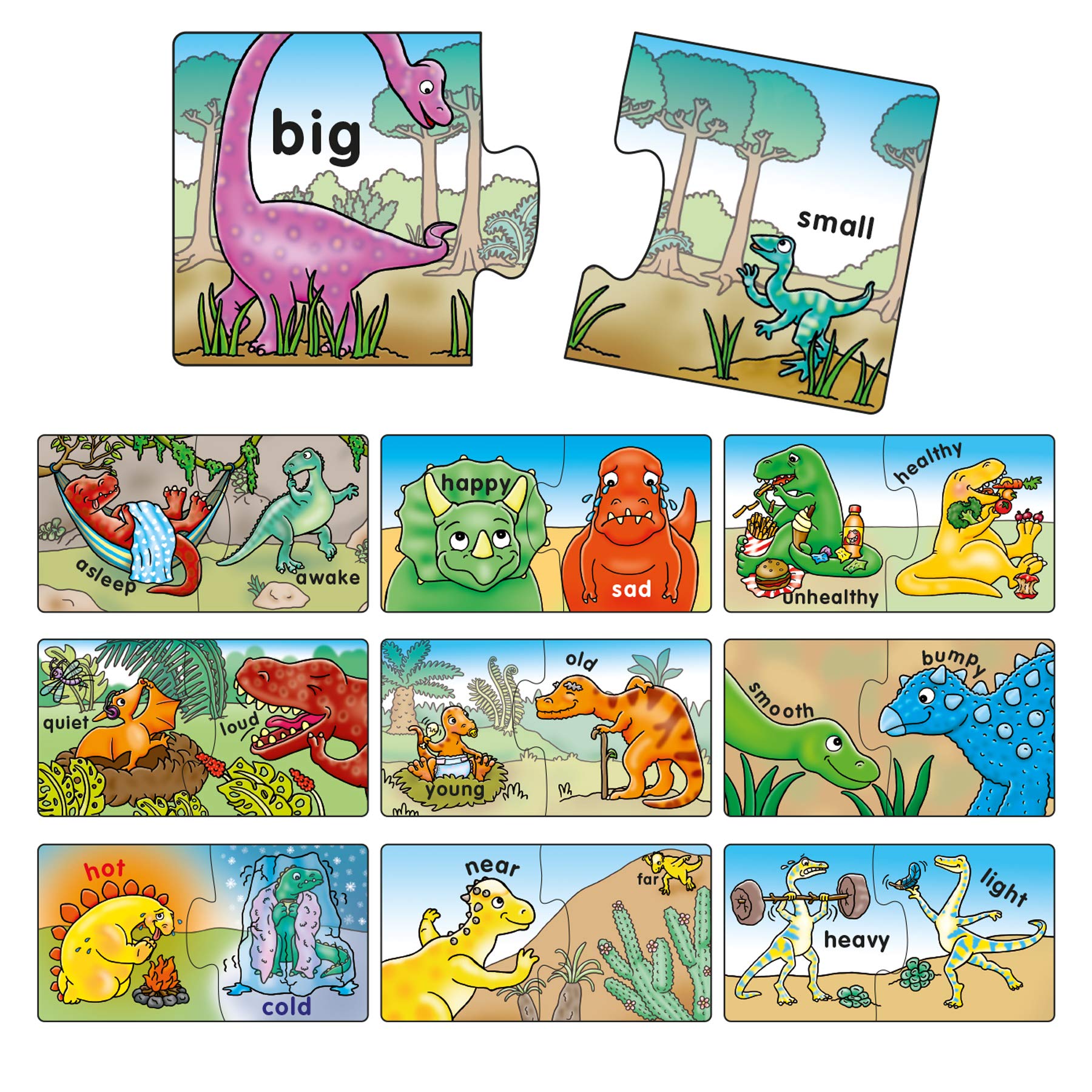 Orchard Toys Dinosaur Opposites Activity Puzzles - 20 Two-Piece Puzzles | Ages 3-6