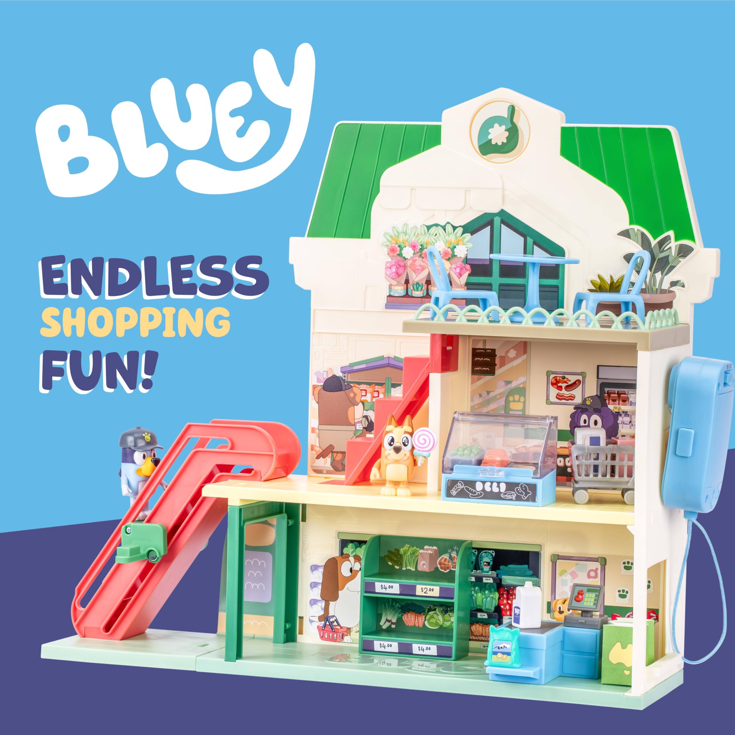 Bluey Supermarket Playset - 3 Levels, Working Escalator | Includes Exclusive Bluey & Bingo Figures 3