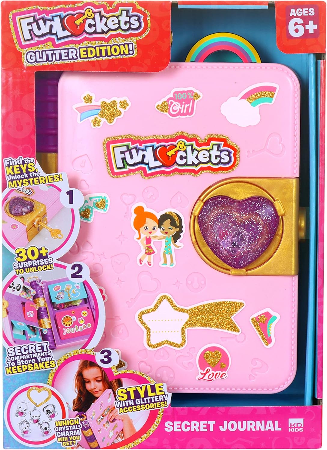 Funlockets Secret Journal NEW Glitter Edition. Secret Lockable Girl’s Diary with 3