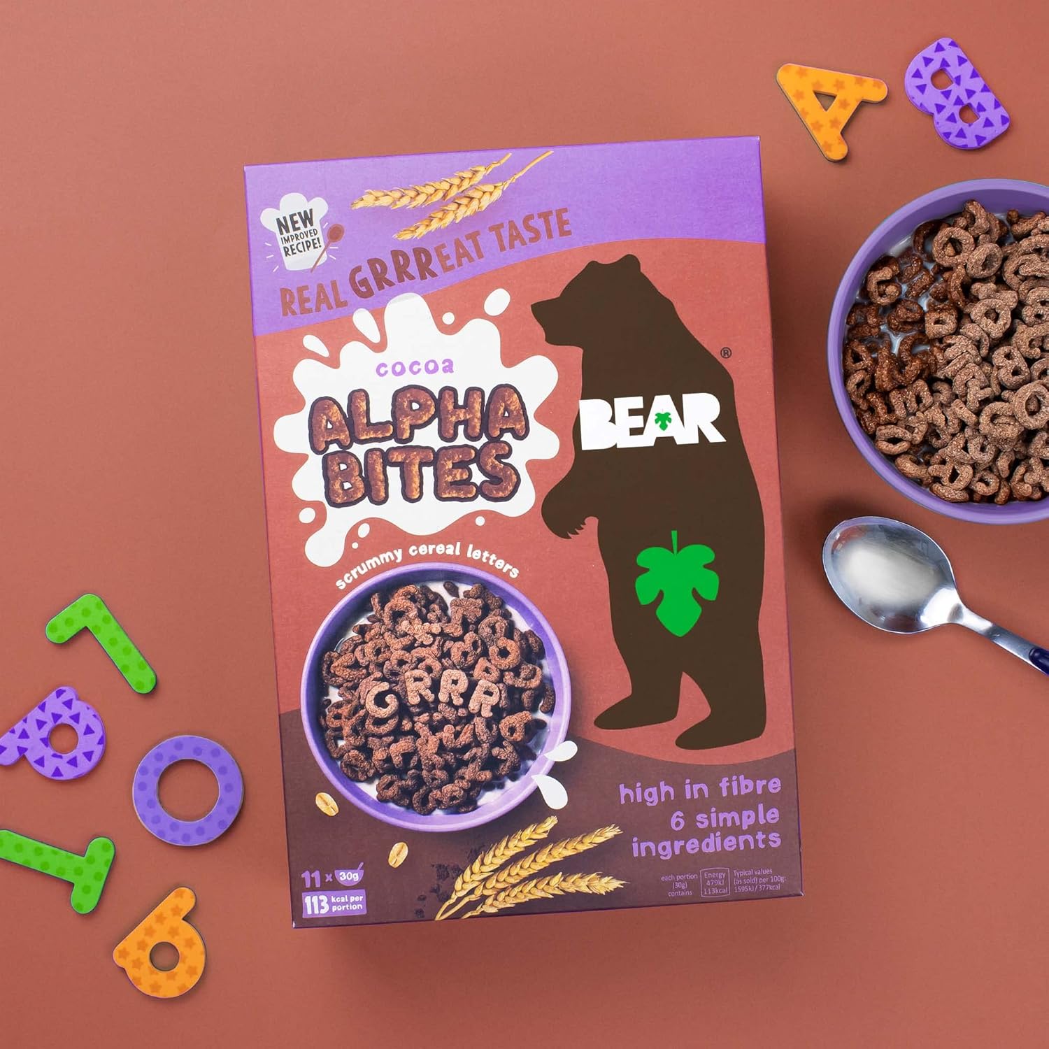 BEAR Alphabites Cocoa Cereal for Kids - High Fibre - No Added Salt - 375g Pack of 2 5