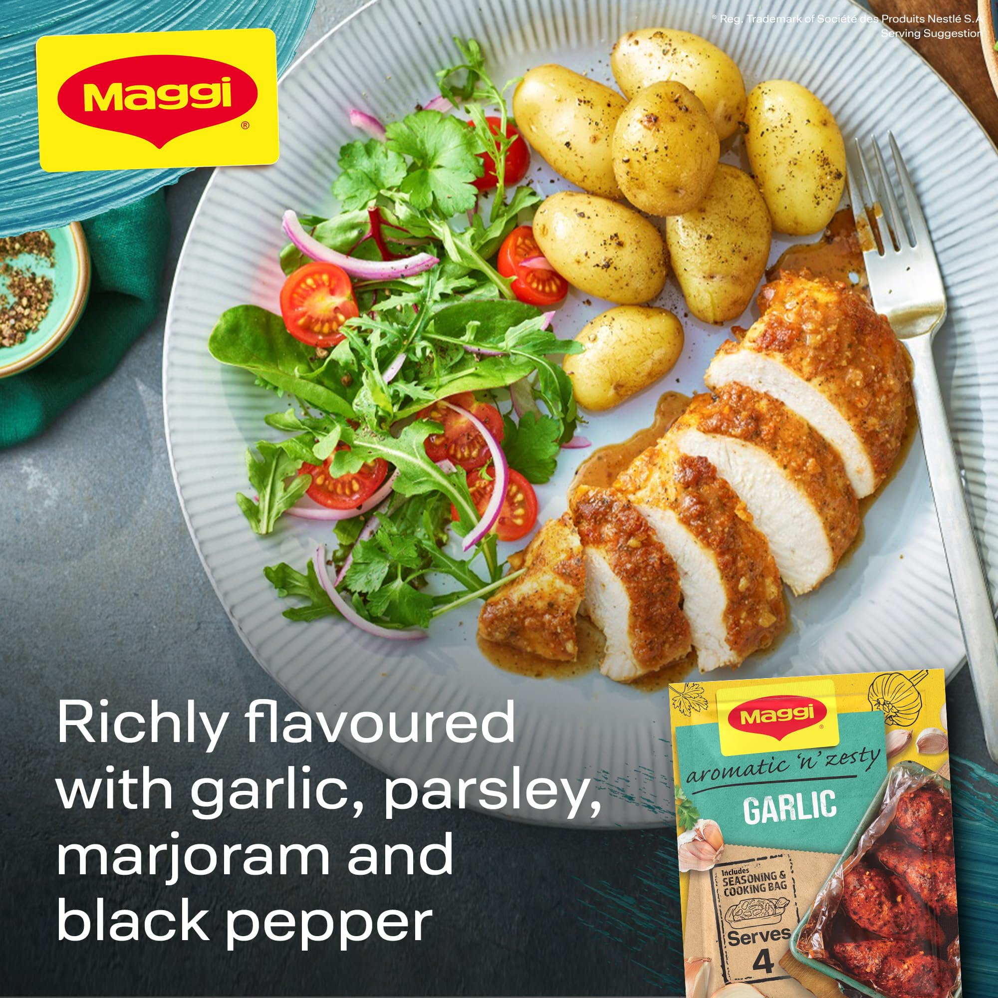 MAGGI - So Juicy Garlic Chicken Recipe Mix (30g Sachet) 3