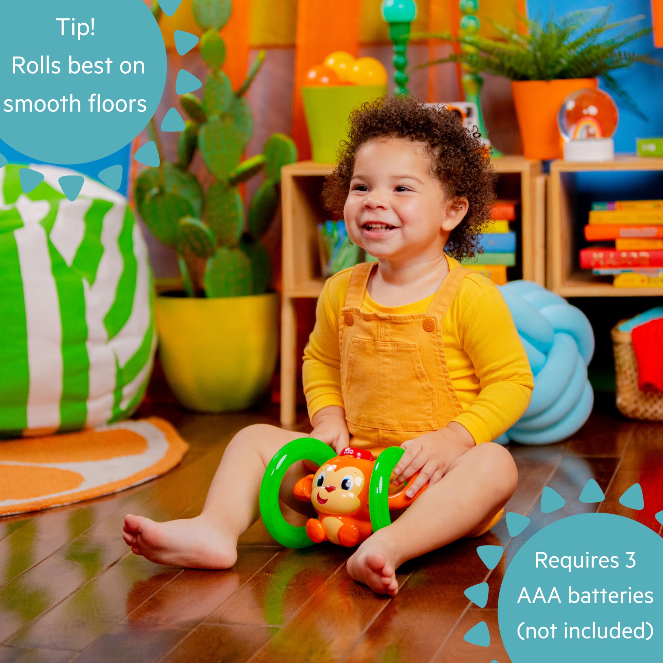 Bright Starts Roll and Glow Monkey - Light-Up Rolling Toy with Music for Babies 6M+ 11