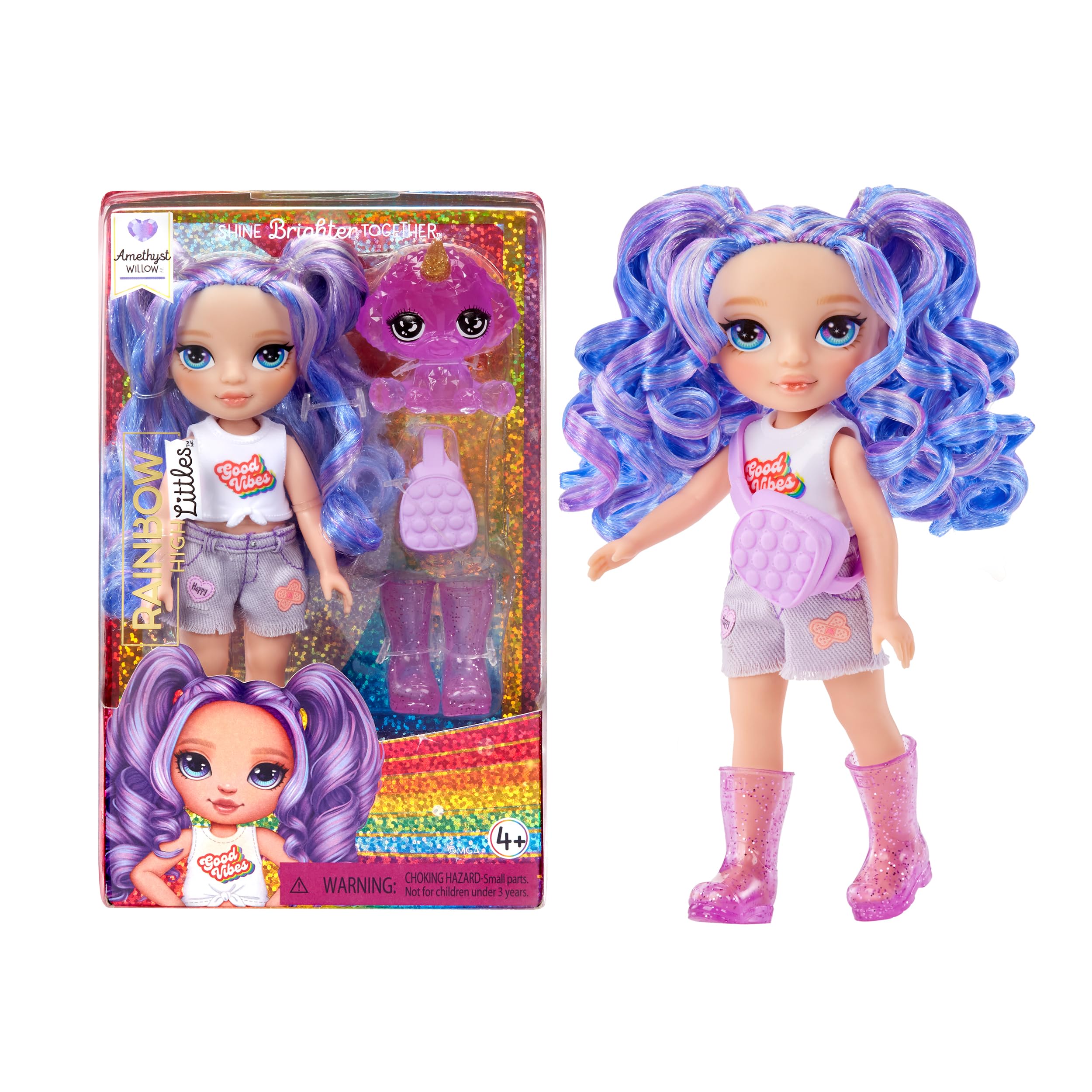 Rainbow High Littles Amethyst Willow Doll - 14 cm Poseable Fashion Doll with Pet Poodle | Ages 4+ | Purple