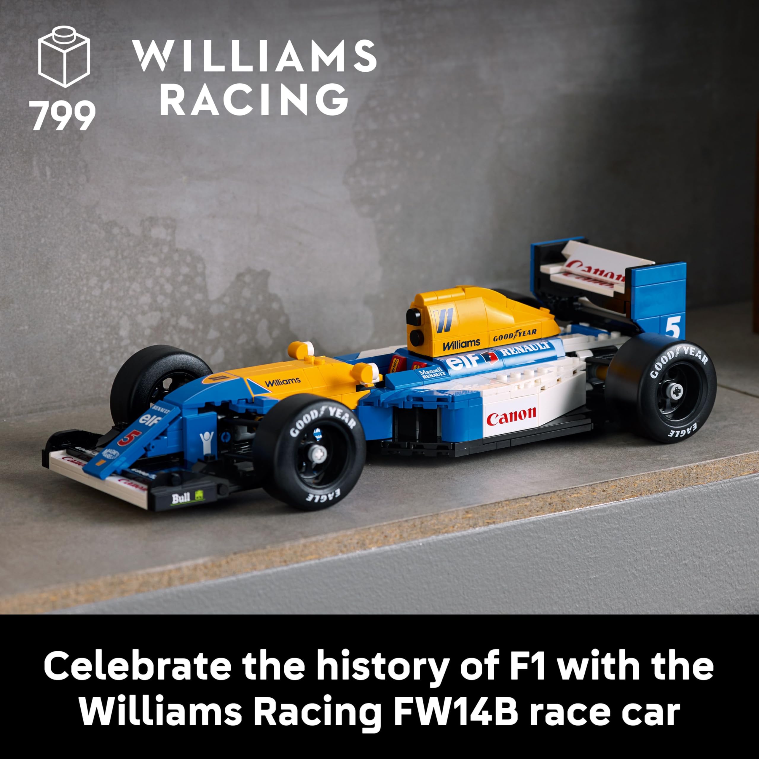 LEGO Icons Williams Racing FW14B & Nigel Mansell F1 Car Model Set - 799-Piece Building Kit for Adults