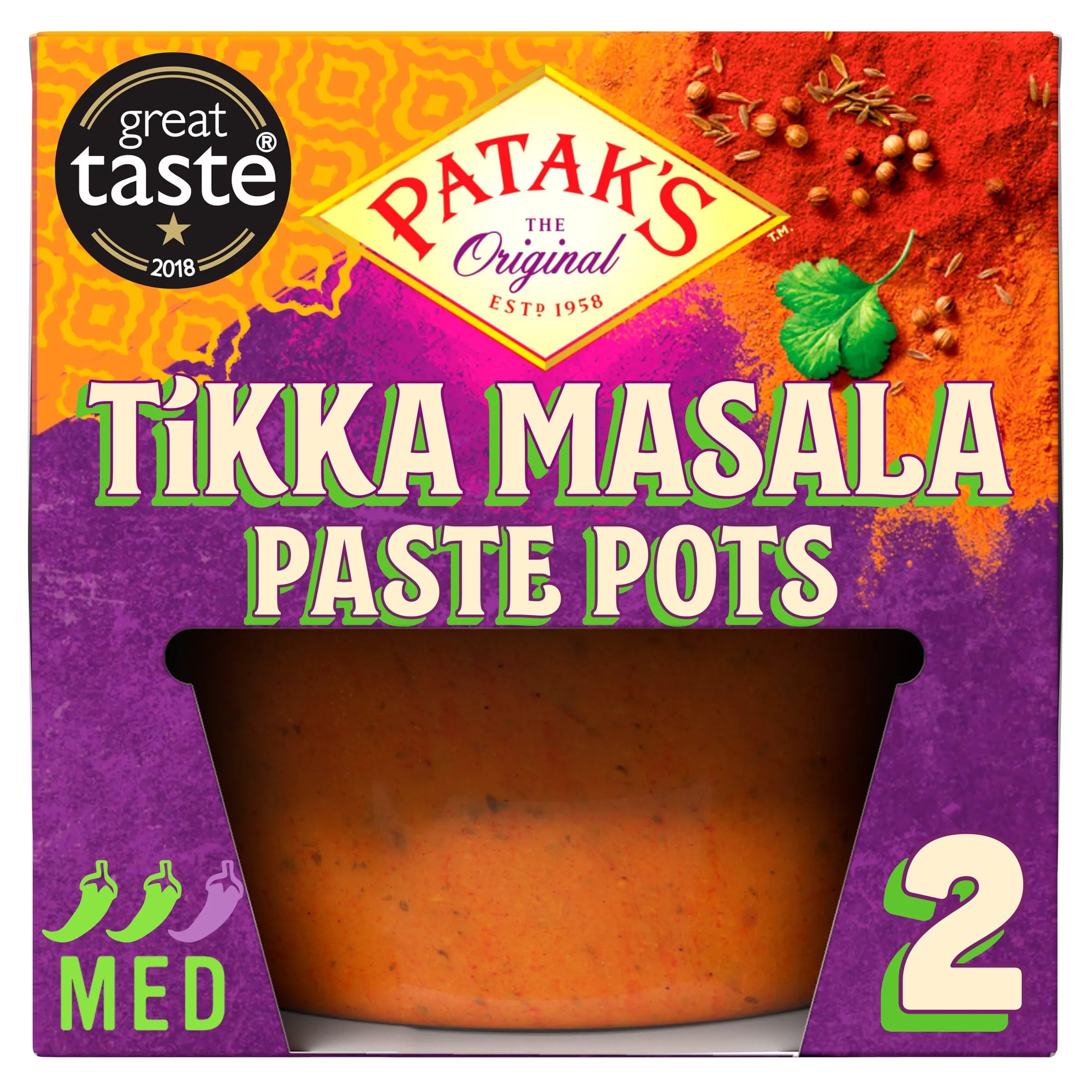 Patak's Tikka Masala Paste Pots - Medium Spice, Gluten Free, Vegan | 2 Pack (140g Total) 1