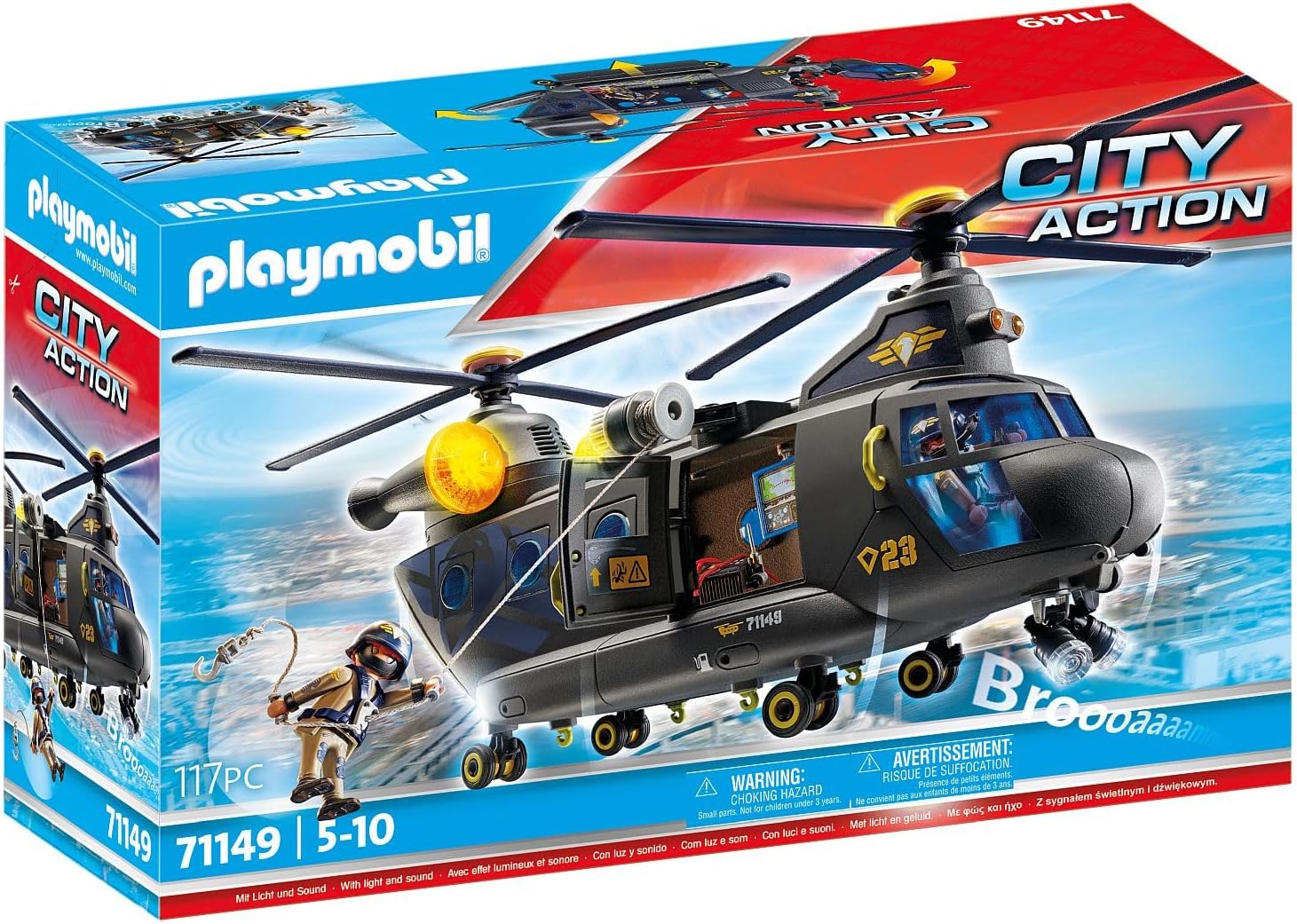Playmobil 71149 Tactical Police Twin-Prop Helicopter - Light & Sound Vehicle Playset for Ages 5+ 5