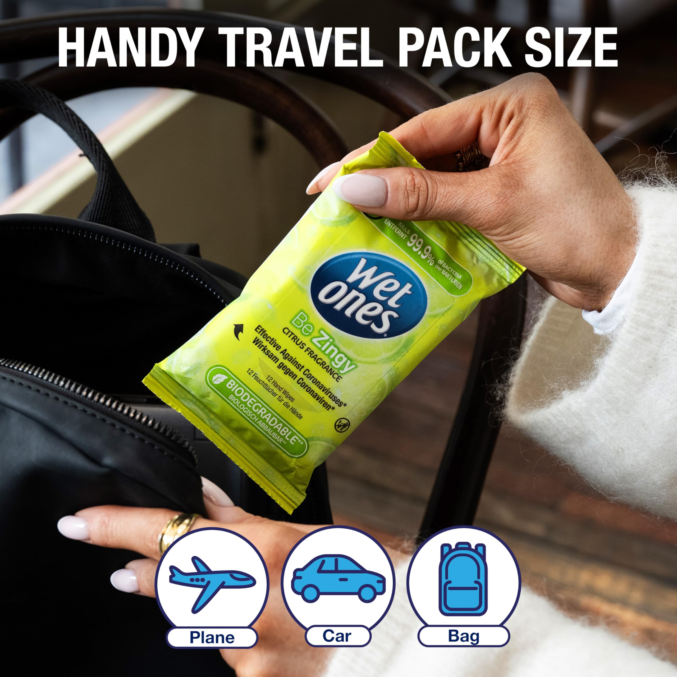 Wet Ones – Be Zingy Plastic-Free Antibacterial Pocket Hand Wipes