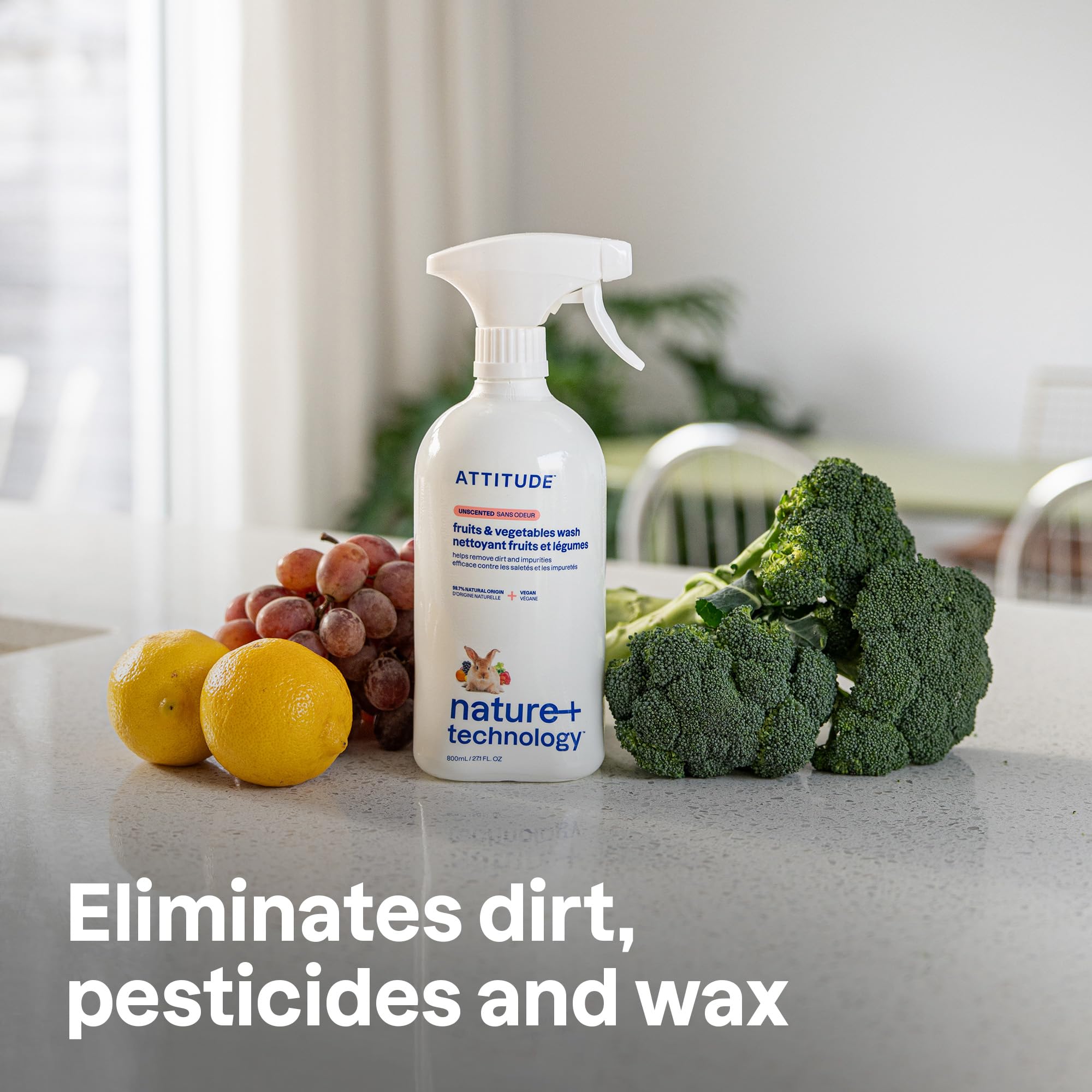 ATTITUDE Fruit and Vegetable Wash - Removes Wax, Dirt, Impurities | Unscented | 800 ml 2