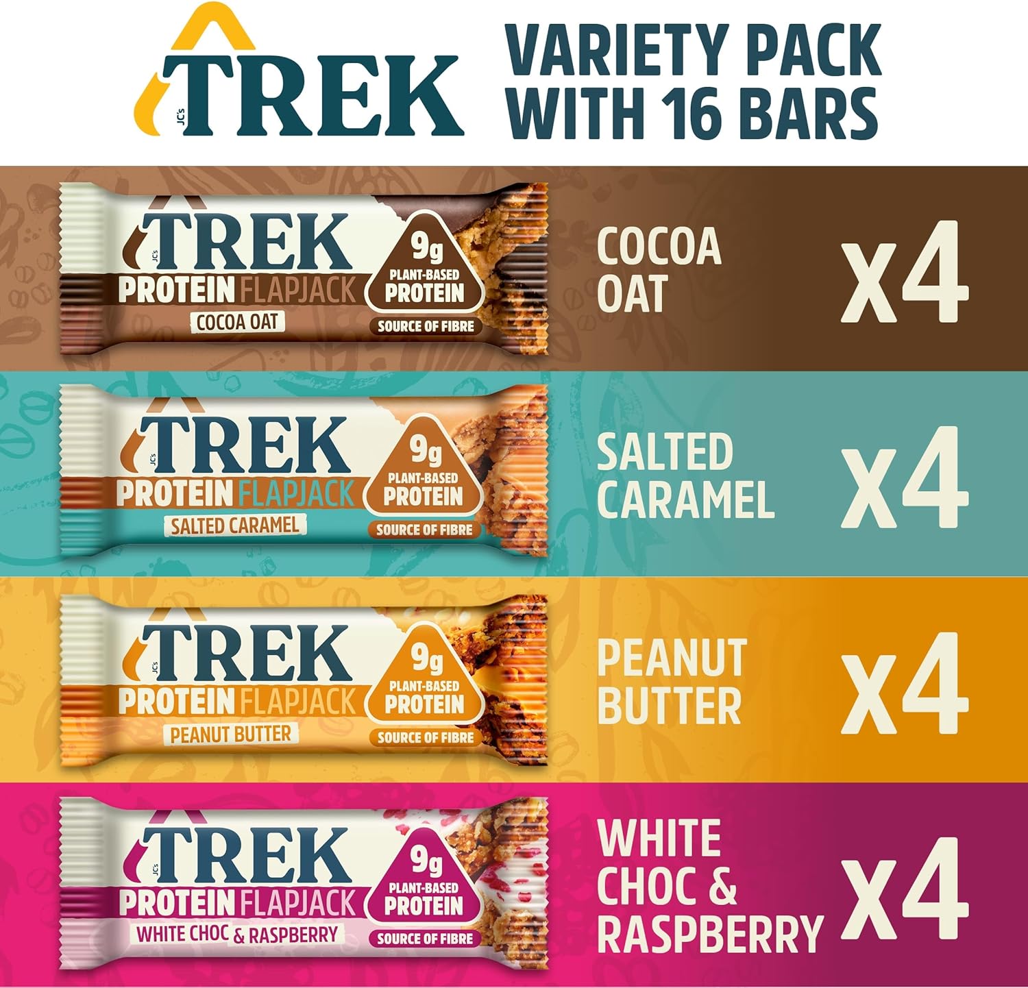TREK High Protein Flapjack Variety Pack - Gluten Free - Plant Based - Vegan - 800g 3